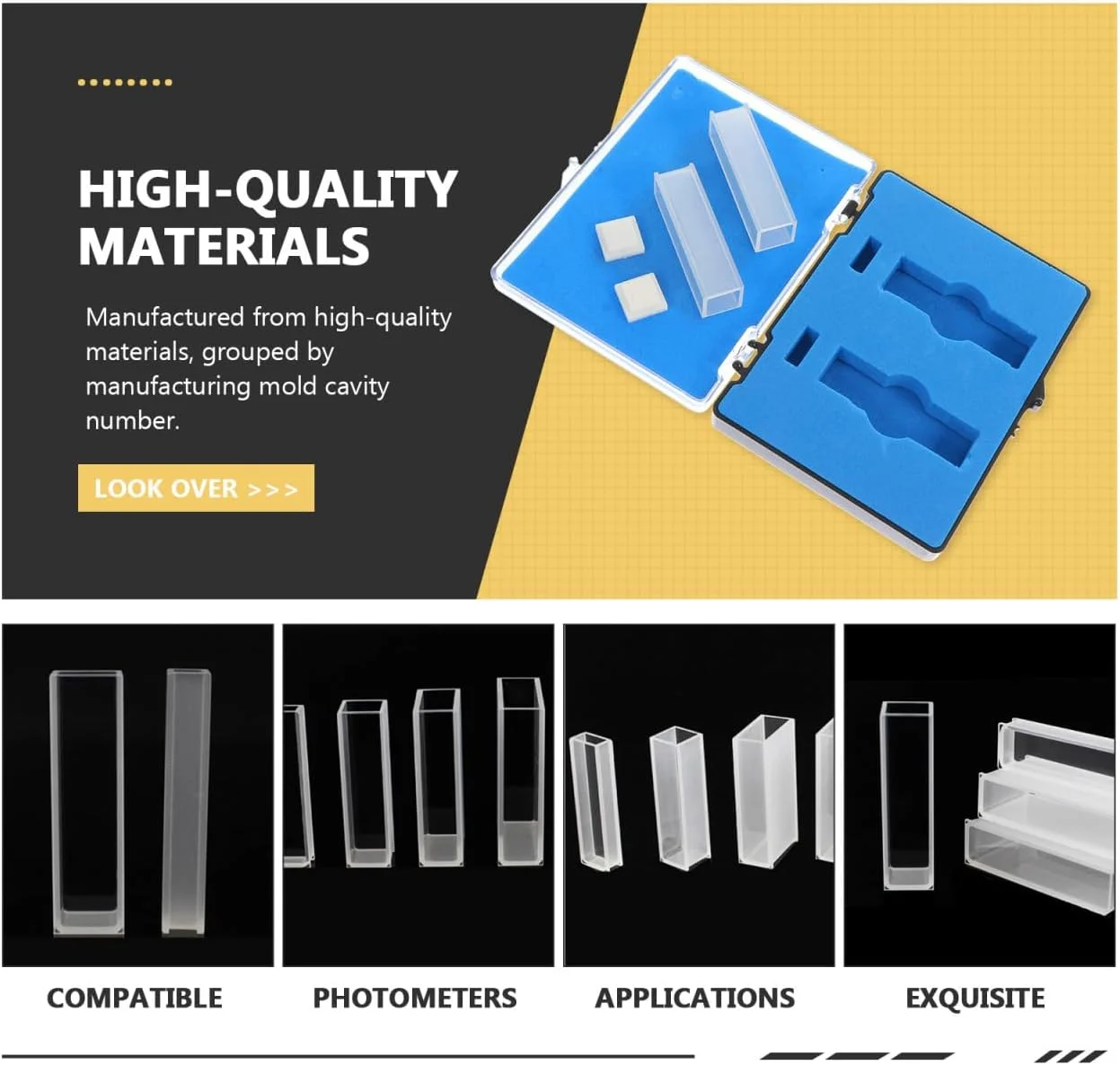 کووت کوارتز Hemobllo برای اسپکتروفتومتر: 2 عدد کووت آزمایشگاهی سلول اسپکترومتر، طول مسیر 10 میلی متر، ظرفیت 3.5 میلی لیتر کووت کوارتز Hemobllo برای اسپکتروفتومتر: 2 عدد کووت آزمایشگاهی سلول اسپکترومتر، طول مسیر 10 میلی متر، ظرفیت 3.5 میلی لیتر