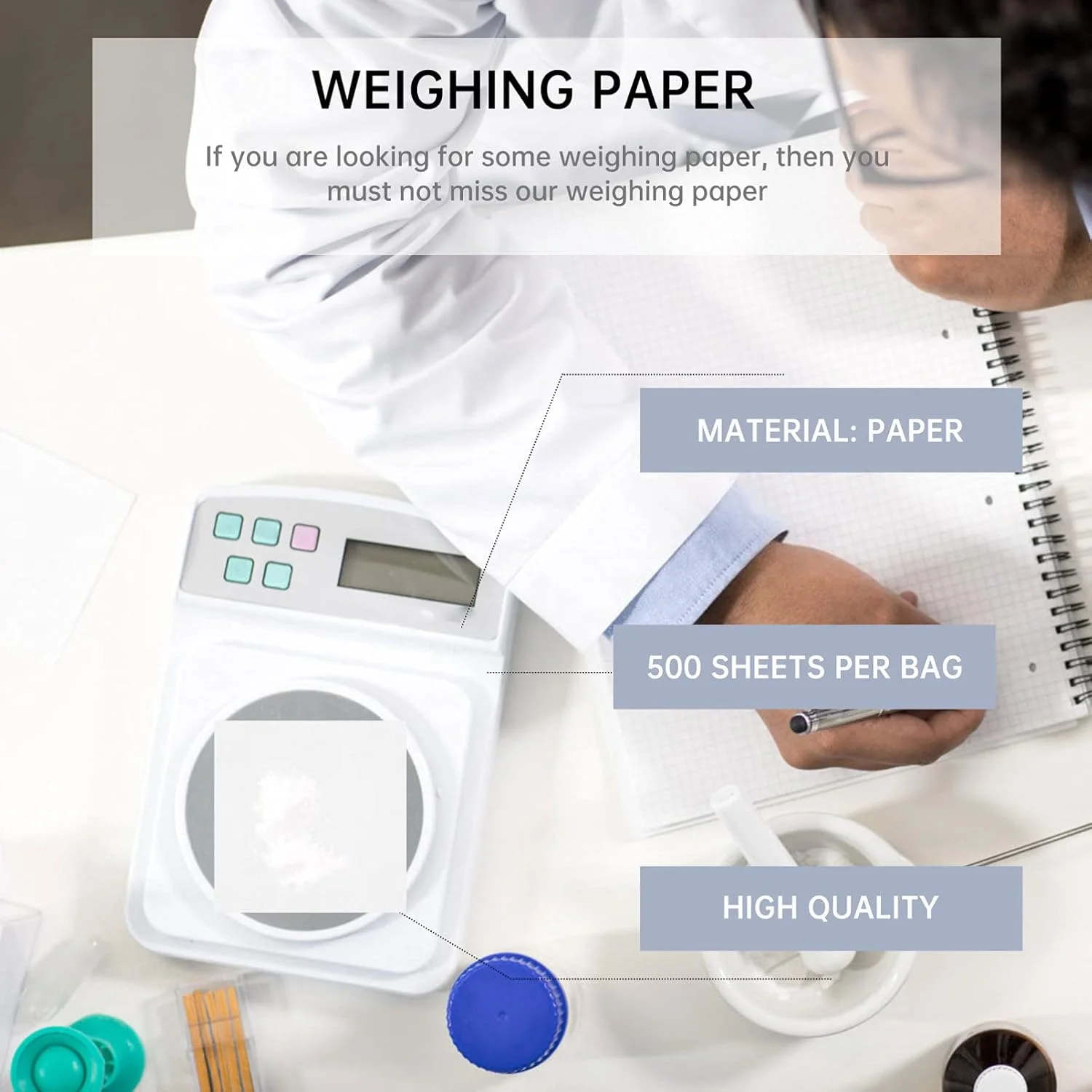 کاغذ توزین هموبلو 500 برگی، نچسب و غیر جاذب، کاغذ توزین نمونه آزمایشگاهی برای انتقال نمونه های اندازه گیری با ترازو کاغذ توزین هموبلو 500 برگی، نچسب و غیر جاذب، کاغذ توزین نمونه آزمایشگاهی برای انتقال نمونه های اندازه گیری با ترازو