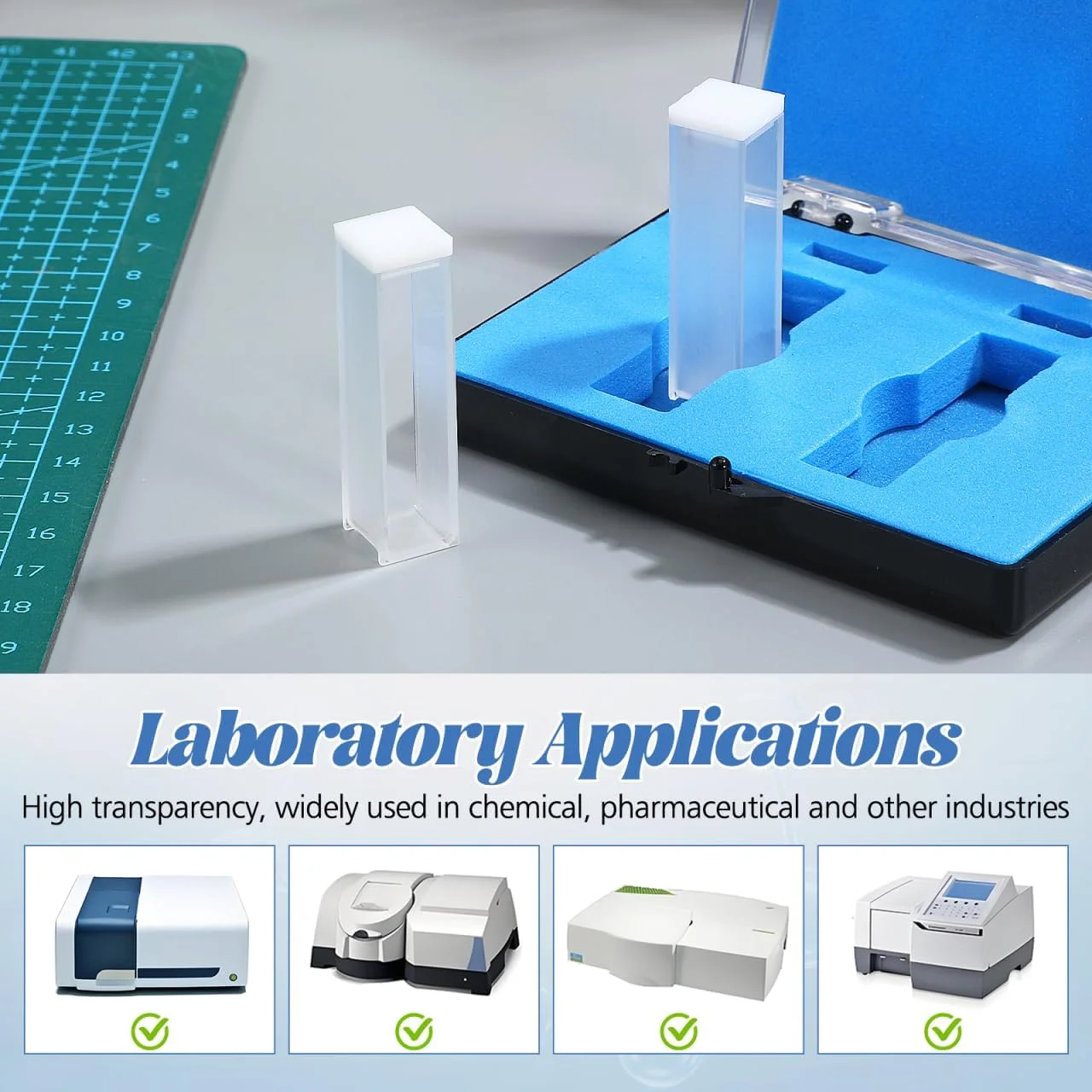 کووت کوارتز Hemobllo برای اسپکتروفتومتر: 2 عدد کووت آزمایشگاهی سلول اسپکترومتر، طول مسیر 10 میلی متر، ظرفیت 3.5 میلی لیتر کووت کوارتز Hemobllo برای اسپکتروفتومتر: 2 عدد کووت آزمایشگاهی سلول اسپکترومتر، طول مسیر 10 میلی متر، ظرفیت 3.5 میلی لیتر