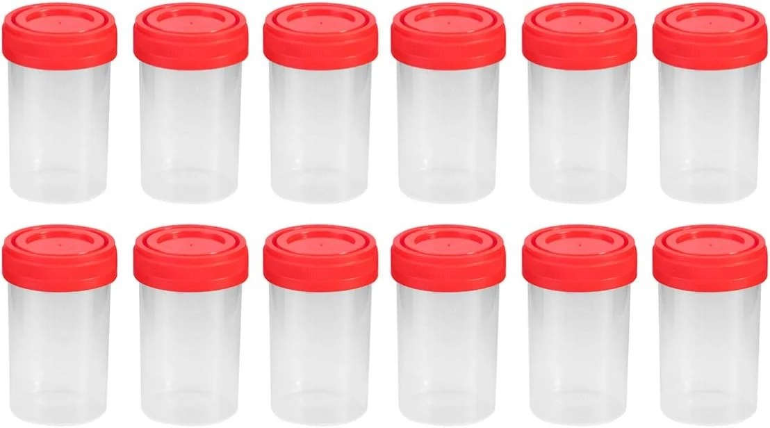 فنجان نمونه هموبلو، 25 عدد فنجان نمونه 60 میلی لیتری ظرف ادرار فنجان های جمع آوری نمونه با درب های پیچی بطری جمع آوری نمونه برای آزمایشگاه (رنگ تصادفی)