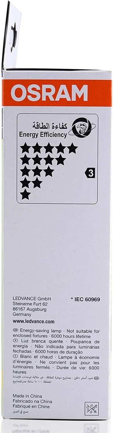 لامپ کم مصرف OSRAM DULUX STAR STICK - 20 وات پایه E27 نور سفید گرم