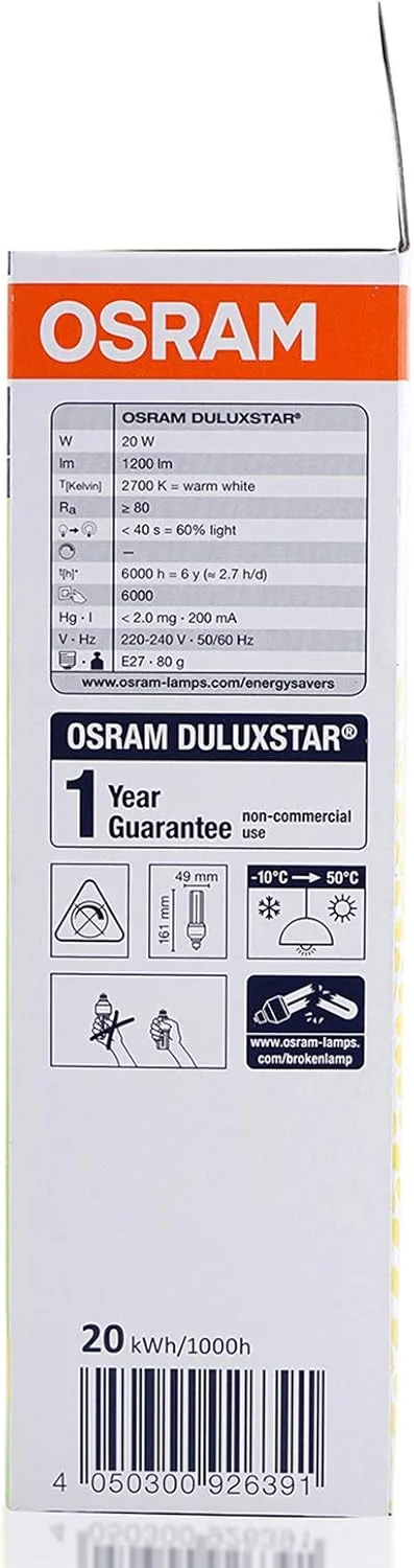 لامپ کم مصرف OSRAM DULUX STAR STICK - 20 وات پایه E27 نور سفید گرم