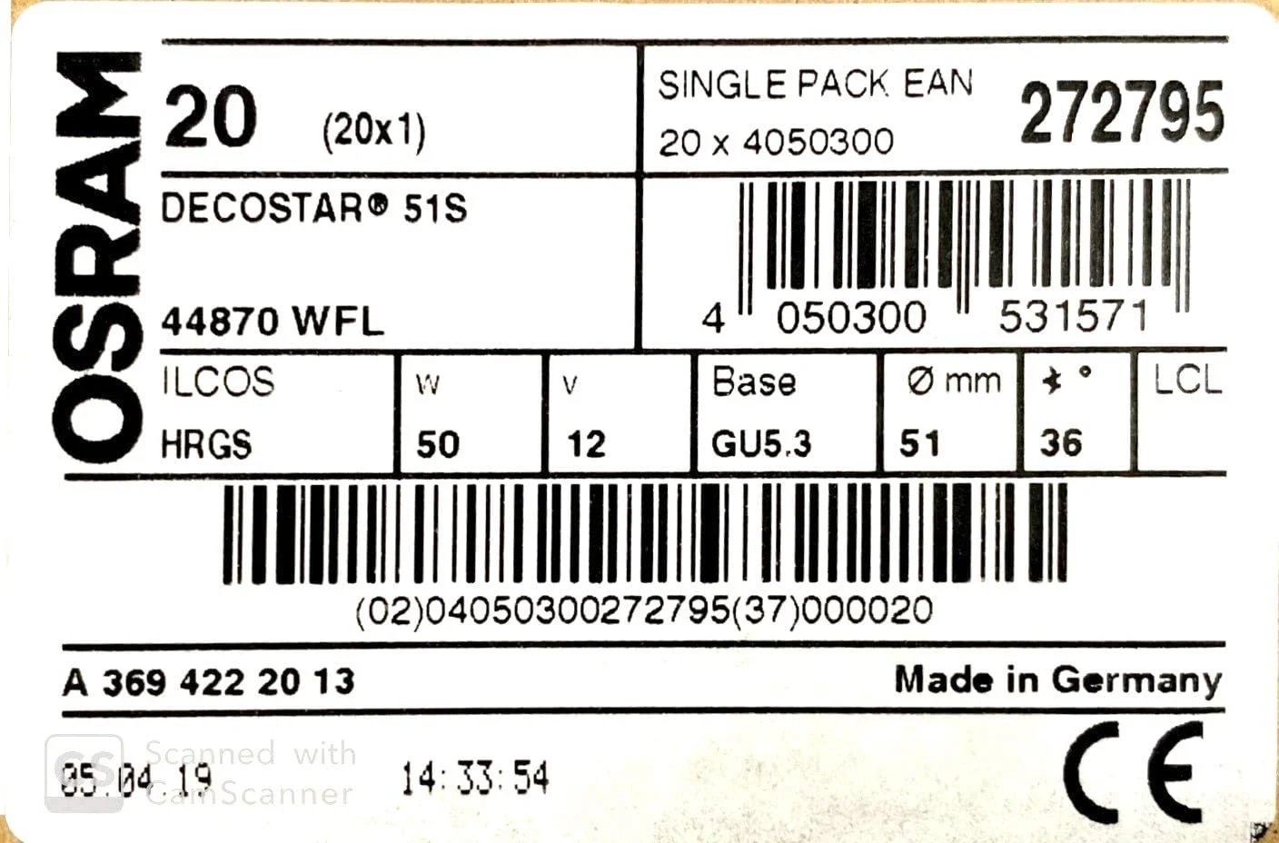 لامپ هالوژن 12 ولت GU5.3 50 وات استاندارد دایره ای OSRAM - بسته 20 عددی - ساخت آلمان لامپ هالوژن 12 ولت GU5.3 50 وات استاندارد دایره ای OSRAM - بسته 20 عددی - ساخت آلمان