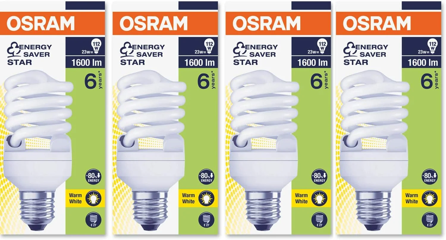 لامپ کم مصرف اوسرام مدل Duluxstar Mini Twist، شکل مارپیچ 23 وات، پایه پیچی E27، 1600 لومن (بسته 4 عددی) - نور سفید گرم لامپ کم مصرف اوسرام مدل Duluxstar Mini Twist، شکل مارپیچ 23 وات، پایه پیچی E27، 1600 لومن (بسته 4 عددی) - نور سفید گرم