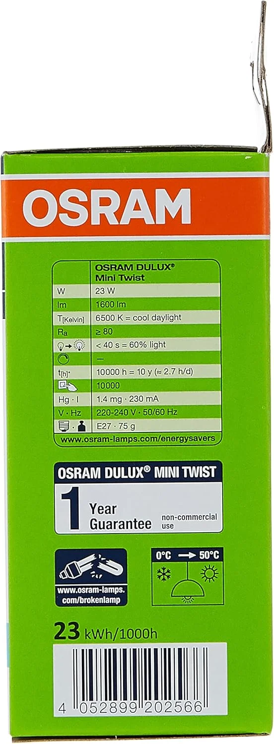 لامپ کم مصرف اسرام Duluxstar Mini Twist یکپارچه، شکل مارپیچ (23 وات) سرپیچ E27، 1600 لومن - نور روز 6500K / کلاس انرژی A (بسته 4 عددی) لامپ کم مصرف اسرام Duluxstar Mini Twist یکپارچه، شکل مارپیچ (23 وات) سرپیچ E27، 1600 لومن - نور روز 6500K / کلاس انرژی A (بسته 4 عددی)
