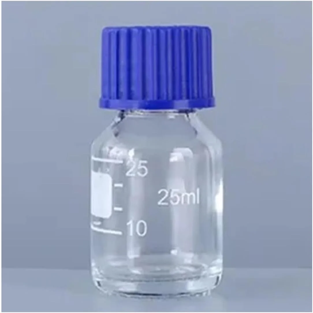 تجهیزات آزمایشگاهی 2 عدد بطری آزمایشگاهی ته گرد 25 میلی لیتری، بطری نمونه، بطری درب دار با درب پیچی آبی برای آزمایشگاه تجهیزات آزمایشگاهی 2 عدد بطری آزمایشگاهی ته گرد 25 میلی لیتری، بطری نمونه، بطری درب دار با درب پیچی آبی برای آزمایشگاه