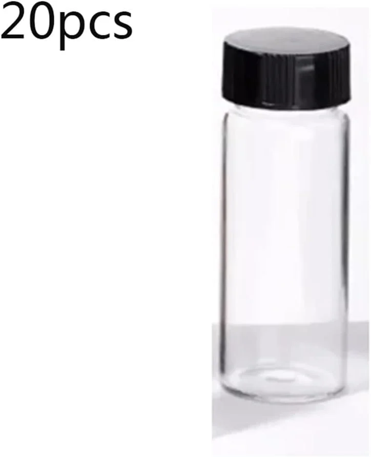 تجهیزات آزمایشگاهی 20 عدد بطری شیشه ای مهر و موم شده 3ml 5ml 10ml 15ml 20ml 30ml 40ml 50ml (شفاف/قهوه ای) نمونه معرف با درب پلاستیکی پیچی (20ml شفاف)