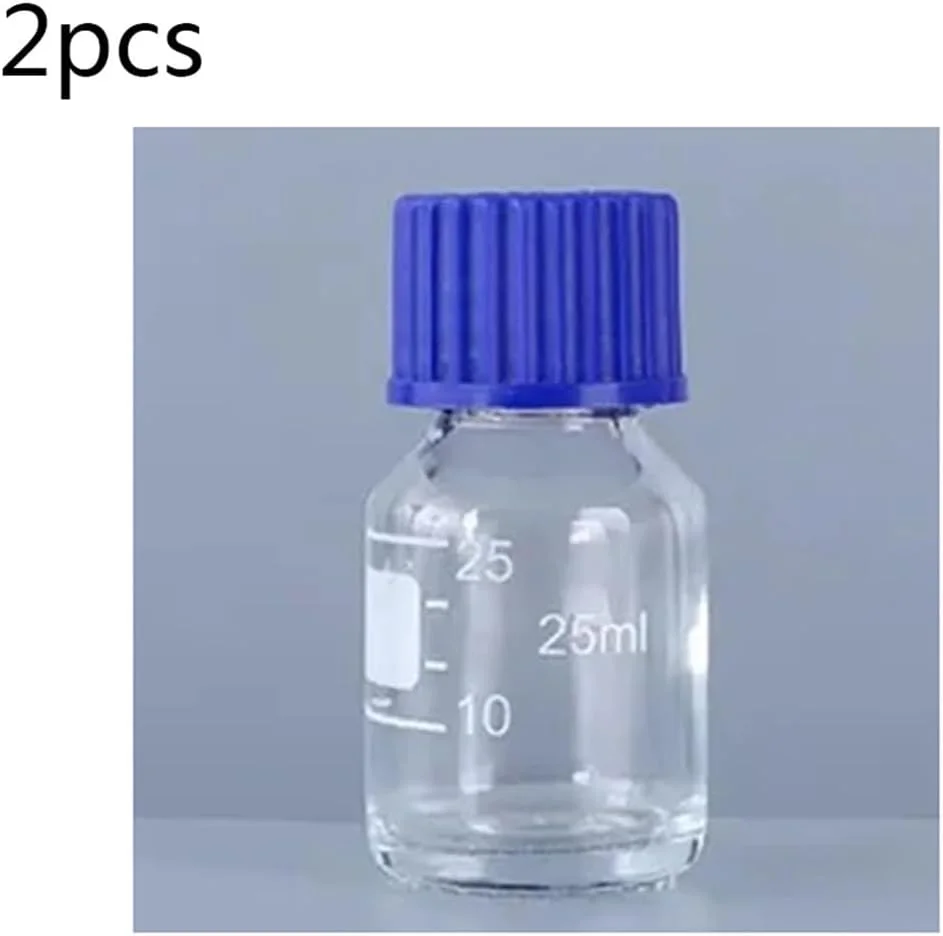تجهیزات آزمایشگاهی 2 عدد بطری آزمایشگاهی ته گرد 25 میلی لیتری، بطری نمونه، بطری درب دار با درب پیچی آبی برای آزمایشگاه تجهیزات آزمایشگاهی 2 عدد بطری آزمایشگاهی ته گرد 25 میلی لیتری، بطری نمونه، بطری درب دار با درب پیچی آبی برای آزمایشگاه