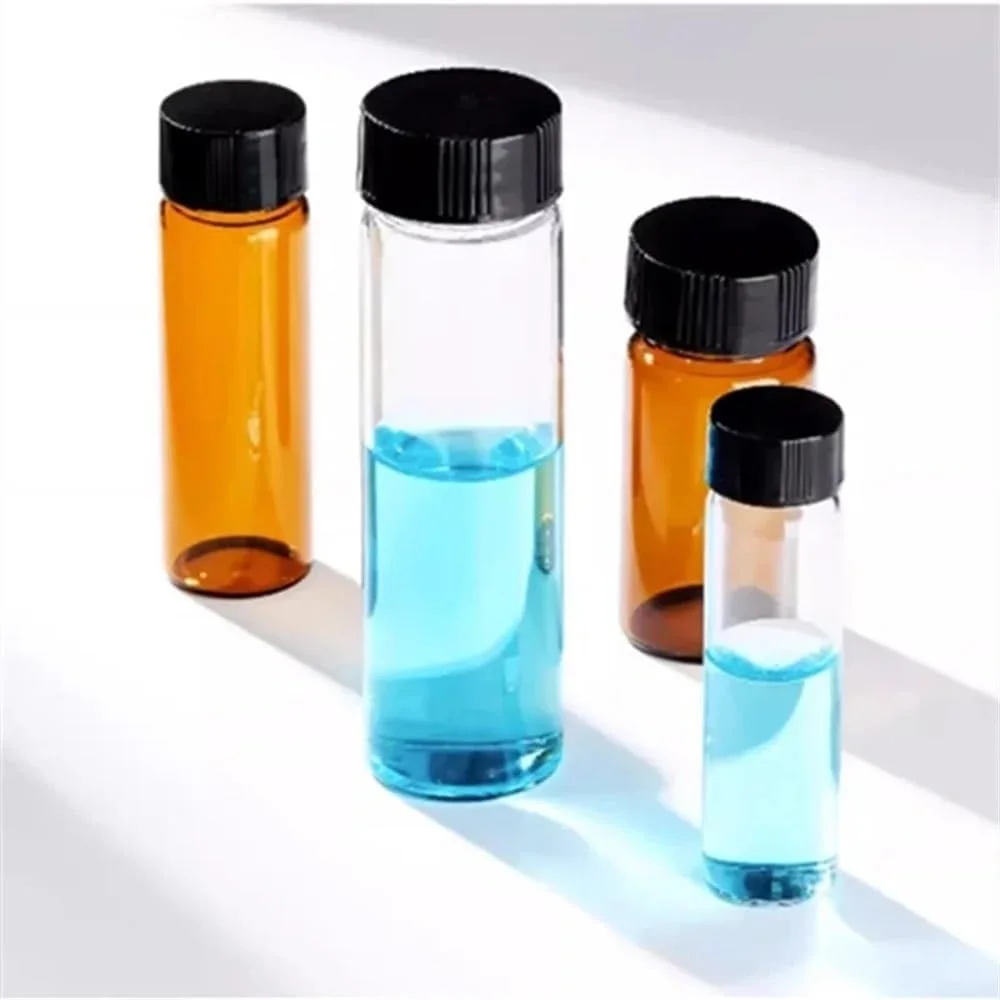 تجهیزات آزمایشگاهی 20 عدد بطری شیشه ای مهر و موم شده 3ml 5ml 10ml 15ml 20ml 30ml 40ml 50ml (شفاف/قهوه ای) نمونه معرف با درب پلاستیکی پیچی (20ml شفاف)