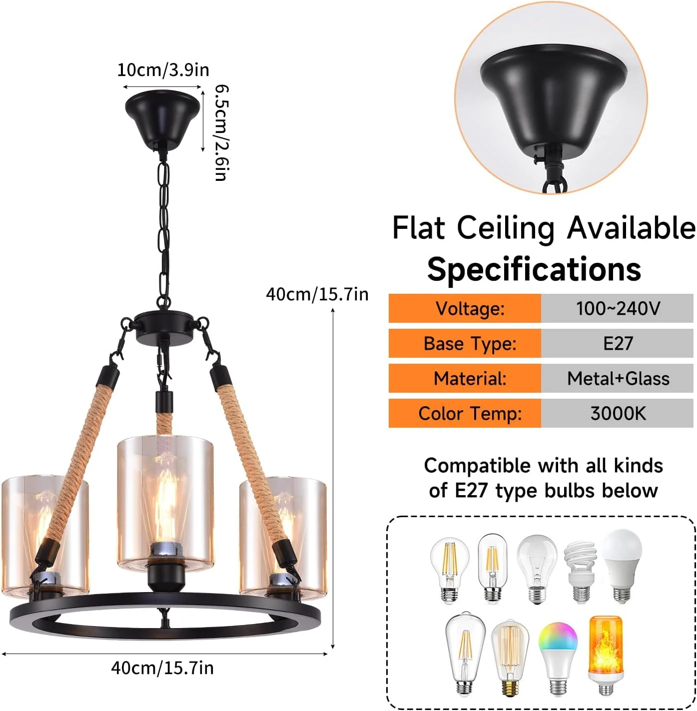 چراغ آویز صنعتی مدرن 3 شعله HUA QIANG WANG، لوستر طنابی وینتیج با شیشه کهربایی برای جزیره آشپزخانه، اتاق غذاخوری، اتاق نشیمن، اتاق خواب چراغ آویز صنعتی مدرن 3 شعله HUA QIANG WANG، لوستر طنابی وینتیج با شیشه کهربایی برای جزیره آشپزخانه، اتاق غذاخوری، اتاق نشیمن، اتاق خواب