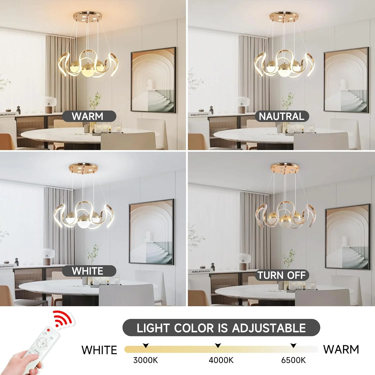 لوستر ال ای دی مدرن و دیمر پذیر هوا چیانگ وانگ با کنترل از راه دور، لوستر آویز سقفی ال ای دی 3 رنگ برای اتاق خواب، اتاق نشیمن، اتاق غذاخوری، جزیره آشپزخانه (طلایی) لوستر ال ای دی مدرن و دیمر پذیر هوا چیانگ وانگ با کنترل از راه دور، لوستر آویز سقفی ال ای دی 3 رنگ برای اتاق خواب، اتاق نشیمن، اتاق غذاخوری، جزیره آشپزخانه (طلایی)