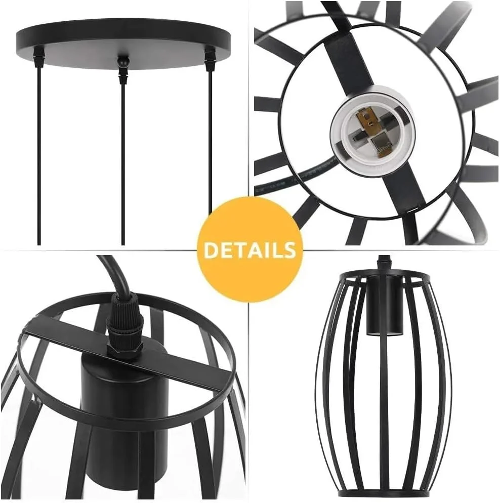 چراغ آویز صنعتی HUA QIANG WANG، لوستر سقفی مشکی وینتیج 3 شعله، چراغ آویز با ارتفاع قابل تنظیم برای جزیره آشپزخانه، اتاق نشیمن، اتاق غذاخوری، اتاق خواب چراغ آویز صنعتی HUA QIANG WANG، لوستر سقفی مشکی وینتیج 3 شعله، چراغ آویز با ارتفاع قابل تنظیم برای جزیره آشپزخانه، اتاق نشیمن، اتاق غذاخوری، اتاق خواب