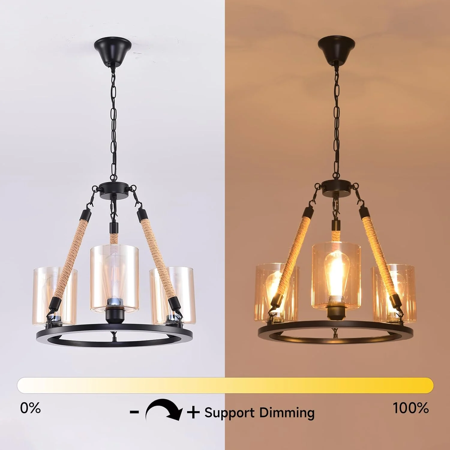 چراغ آویز صنعتی مدرن 3 شعله HUA QIANG WANG، لوستر طنابی وینتیج با شیشه کهربایی برای جزیره آشپزخانه، اتاق غذاخوری، اتاق نشیمن، اتاق خواب چراغ آویز صنعتی مدرن 3 شعله HUA QIANG WANG، لوستر طنابی وینتیج با شیشه کهربایی برای جزیره آشپزخانه، اتاق غذاخوری، اتاق نشیمن، اتاق خواب