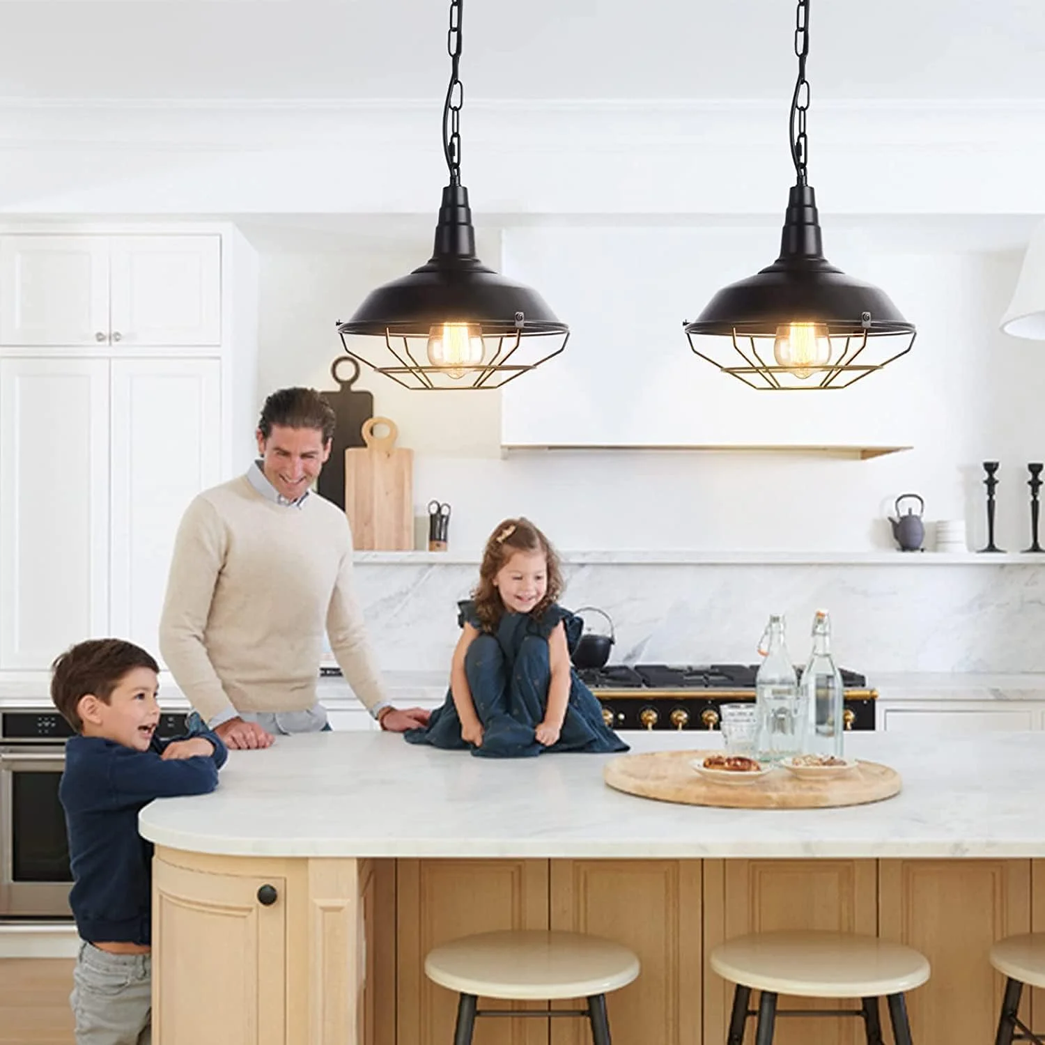 چراغ آویز مشکی طرح خانه روستایی HUA QIANG WANG، چراغ های آویز صنعتی وینتیج، روشنایی سقفی قفس فلزی سیمی با زنجیر قابل تنظیم برای آشپزخانه، انبار، راهرو، ایوان، راه پله، اتاق غذاخوری چراغ آویز مشکی طرح خانه روستایی HUA QIANG WANG، چراغ های آویز صنعتی وینتیج، روشنایی سقفی قفس فلزی سیمی با زنجیر قابل تنظیم برای آشپزخانه، انبار، راهرو، ایوان، راه پله، اتاق غذاخوری