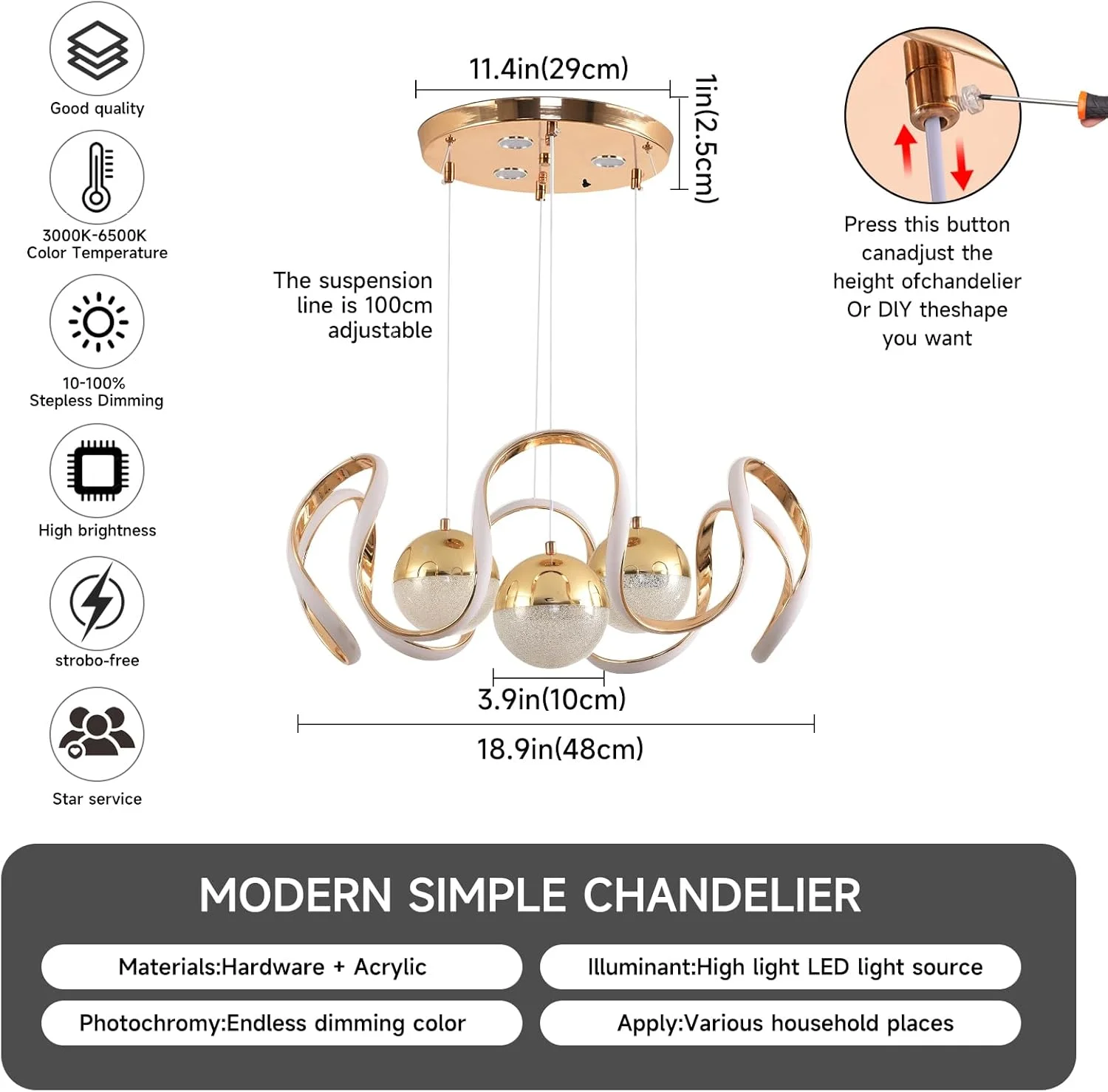 لوستر ال ای دی مدرن و دیمر پذیر هوا چیانگ وانگ با کنترل از راه دور، لوستر آویز سقفی ال ای دی 3 رنگ برای اتاق خواب، اتاق نشیمن، اتاق غذاخوری، جزیره آشپزخانه (طلایی) لوستر ال ای دی مدرن و دیمر پذیر هوا چیانگ وانگ با کنترل از راه دور، لوستر آویز سقفی ال ای دی 3 رنگ برای اتاق خواب، اتاق نشیمن، اتاق غذاخوری، جزیره آشپزخانه (طلایی)
