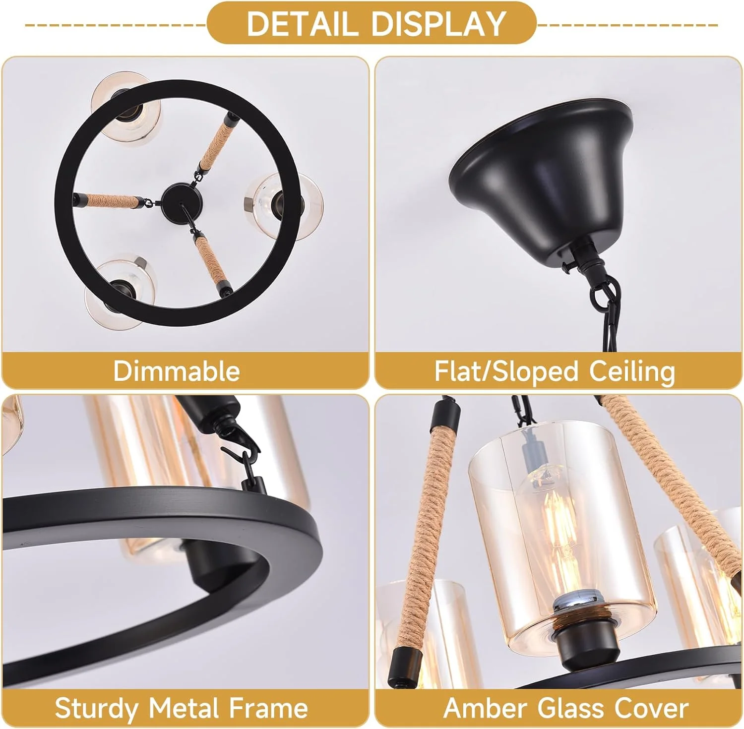 چراغ آویز صنعتی مدرن 3 شعله HUA QIANG WANG، لوستر طنابی وینتیج با شیشه کهربایی برای جزیره آشپزخانه، اتاق غذاخوری، اتاق نشیمن، اتاق خواب چراغ آویز صنعتی مدرن 3 شعله HUA QIANG WANG، لوستر طنابی وینتیج با شیشه کهربایی برای جزیره آشپزخانه، اتاق غذاخوری، اتاق نشیمن، اتاق خواب