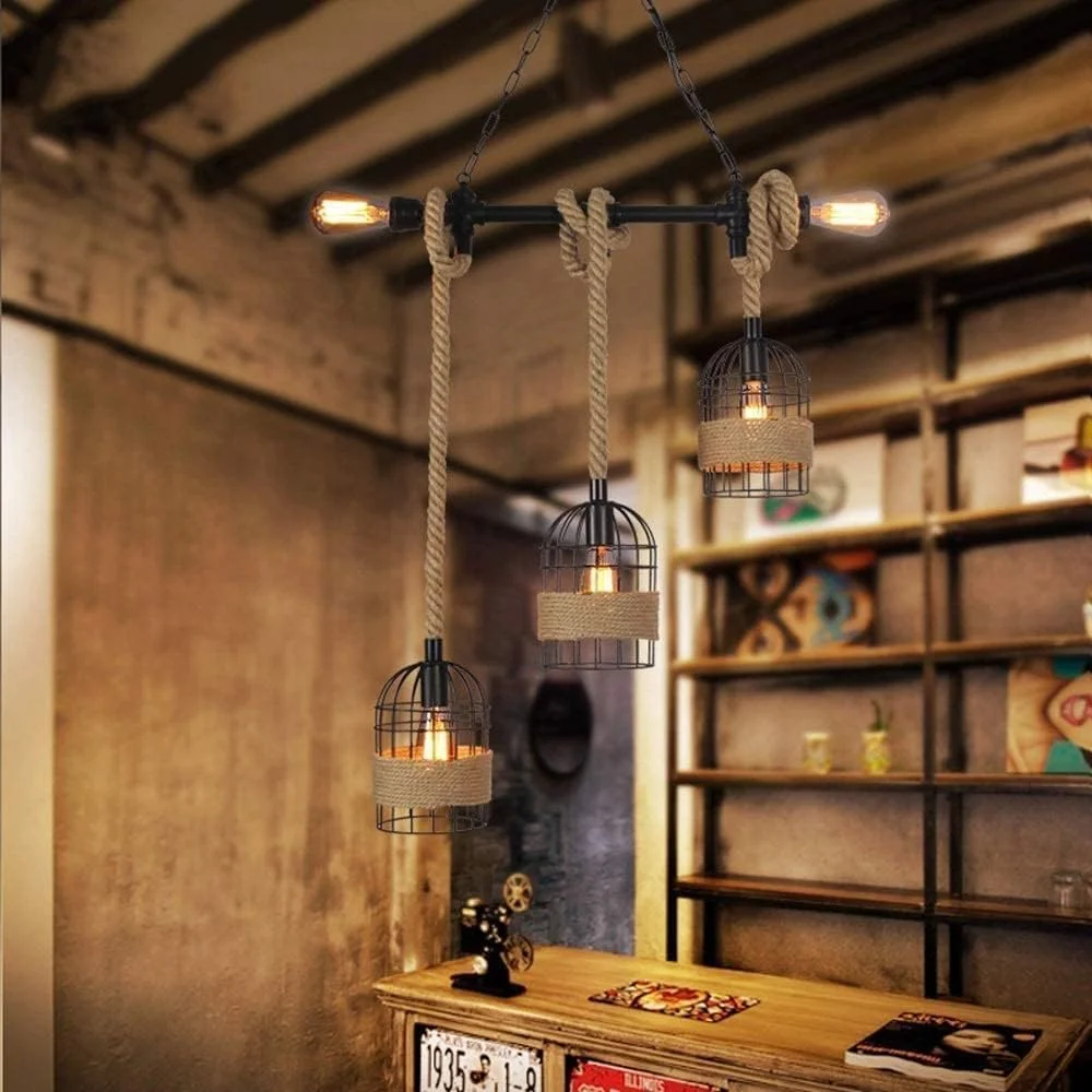 لوستر طنابی 5 شاخه HUA QIANG WANG، روشنایی آویز روستیک، چراغ آویز فلزی مشکی صنعتی، چراغ سقفی وینتیج برای اتاق نشیمن، اتاق غذاخوری، اتاق خواب، جزیره آشپزخانه لوستر طنابی 5 شاخه HUA QIANG WANG، روشنایی آویز روستیک، چراغ آویز فلزی مشکی صنعتی، چراغ سقفی وینتیج برای اتاق نشیمن، اتاق غذاخوری، اتاق خواب، جزیره آشپزخانه