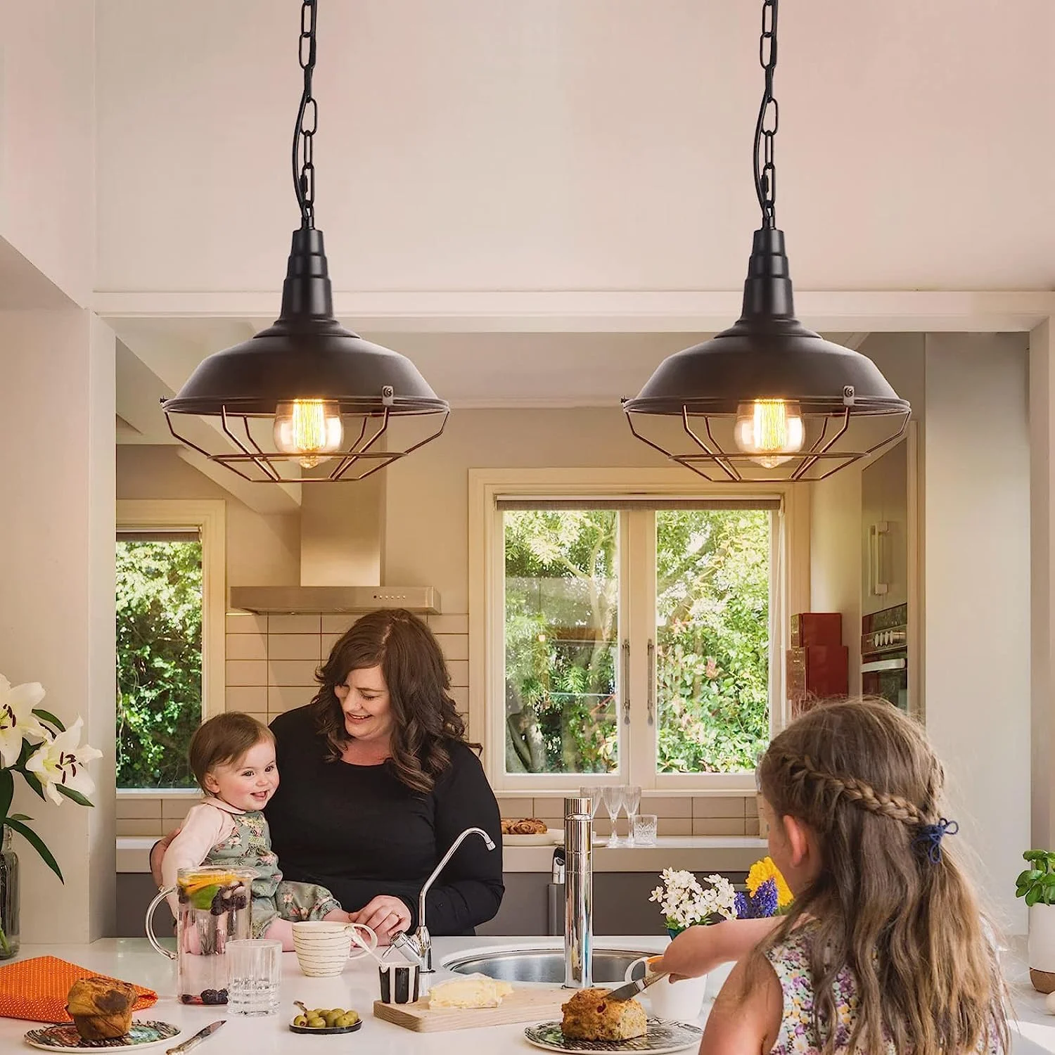 چراغ آویز مشکی طرح خانه روستایی HUA QIANG WANG، چراغ های آویز صنعتی وینتیج، روشنایی سقفی قفس فلزی سیمی با زنجیر قابل تنظیم برای آشپزخانه، انبار، راهرو، ایوان، راه پله، اتاق غذاخوری چراغ آویز مشکی طرح خانه روستایی HUA QIANG WANG، چراغ های آویز صنعتی وینتیج، روشنایی سقفی قفس فلزی سیمی با زنجیر قابل تنظیم برای آشپزخانه، انبار، راهرو، ایوان، راه پله، اتاق غذاخوری