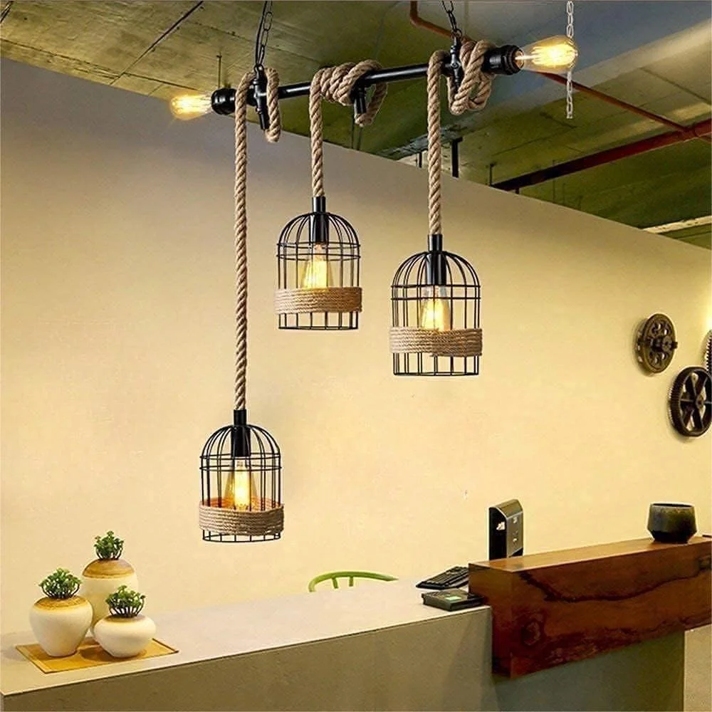 لوستر طنابی 5 شاخه HUA QIANG WANG، روشنایی آویز روستیک، چراغ آویز فلزی مشکی صنعتی، چراغ سقفی وینتیج برای اتاق نشیمن، اتاق غذاخوری، اتاق خواب، جزیره آشپزخانه لوستر طنابی 5 شاخه HUA QIANG WANG، روشنایی آویز روستیک، چراغ آویز فلزی مشکی صنعتی، چراغ سقفی وینتیج برای اتاق نشیمن، اتاق غذاخوری، اتاق خواب، جزیره آشپزخانه