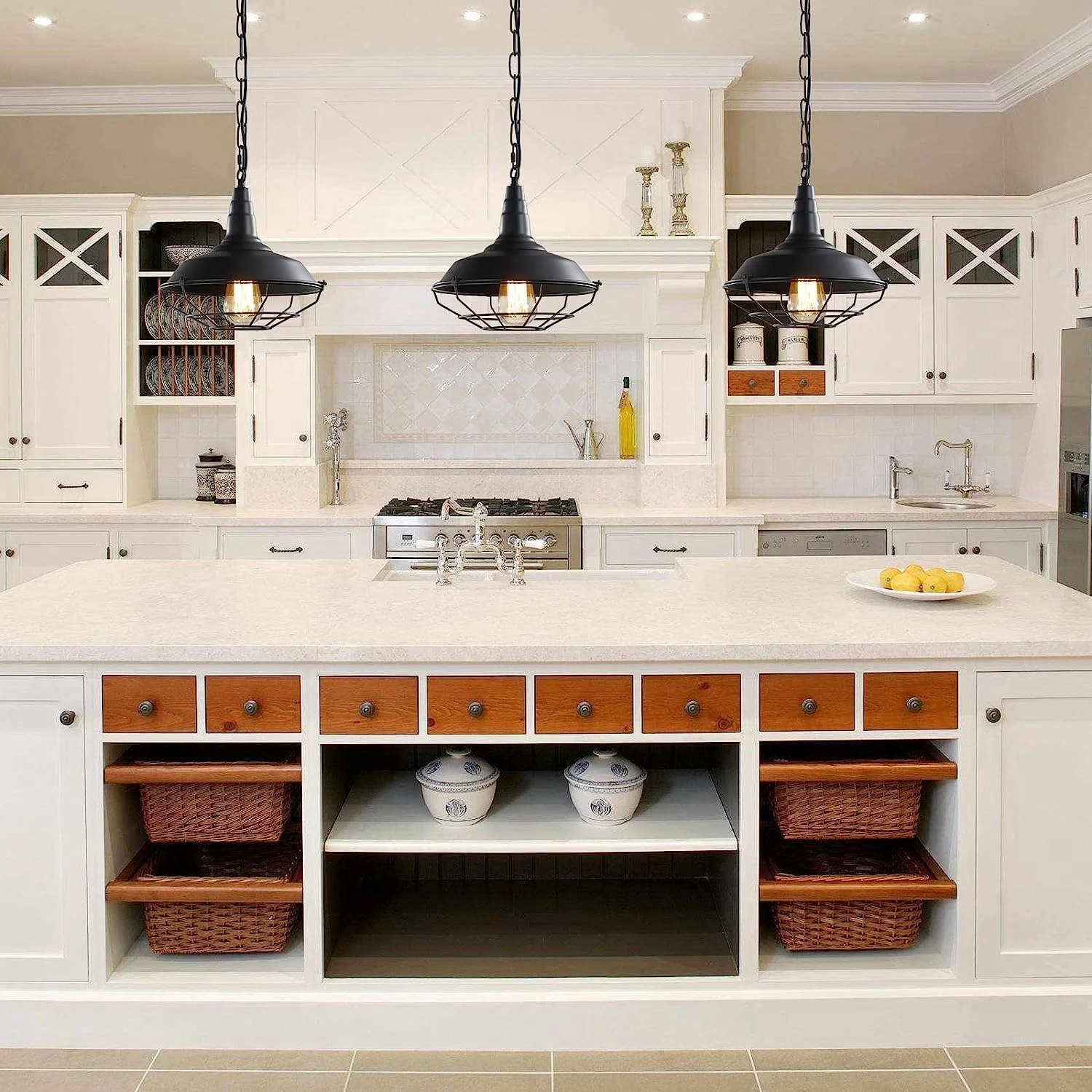 چراغ آویز مشکی طرح خانه روستایی HUA QIANG WANG، چراغ های آویز صنعتی وینتیج، روشنایی سقفی قفس فلزی سیمی با زنجیر قابل تنظیم برای آشپزخانه، انبار، راهرو، ایوان، راه پله، اتاق غذاخوری چراغ آویز مشکی طرح خانه روستایی HUA QIANG WANG، چراغ های آویز صنعتی وینتیج، روشنایی سقفی قفس فلزی سیمی با زنجیر قابل تنظیم برای آشپزخانه، انبار، راهرو، ایوان، راه پله، اتاق غذاخوری