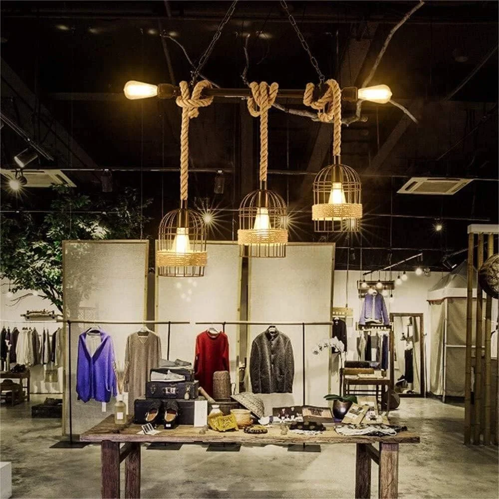 لوستر طنابی 5 شاخه HUA QIANG WANG، روشنایی آویز روستیک، چراغ آویز فلزی مشکی صنعتی، چراغ سقفی وینتیج برای اتاق نشیمن، اتاق غذاخوری، اتاق خواب، جزیره آشپزخانه لوستر طنابی 5 شاخه HUA QIANG WANG، روشنایی آویز روستیک، چراغ آویز فلزی مشکی صنعتی، چراغ سقفی وینتیج برای اتاق نشیمن، اتاق غذاخوری، اتاق خواب، جزیره آشپزخانه