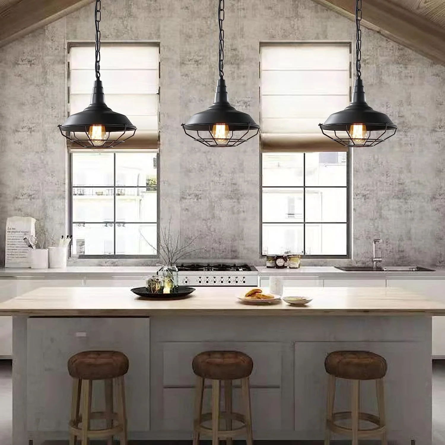 چراغ آویز مشکی طرح خانه روستایی HUA QIANG WANG، چراغ های آویز صنعتی وینتیج، روشنایی سقفی قفس فلزی سیمی با زنجیر قابل تنظیم برای آشپزخانه، انبار، راهرو، ایوان، راه پله، اتاق غذاخوری چراغ آویز مشکی طرح خانه روستایی HUA QIANG WANG، چراغ های آویز صنعتی وینتیج، روشنایی سقفی قفس فلزی سیمی با زنجیر قابل تنظیم برای آشپزخانه، انبار، راهرو، ایوان، راه پله، اتاق غذاخوری