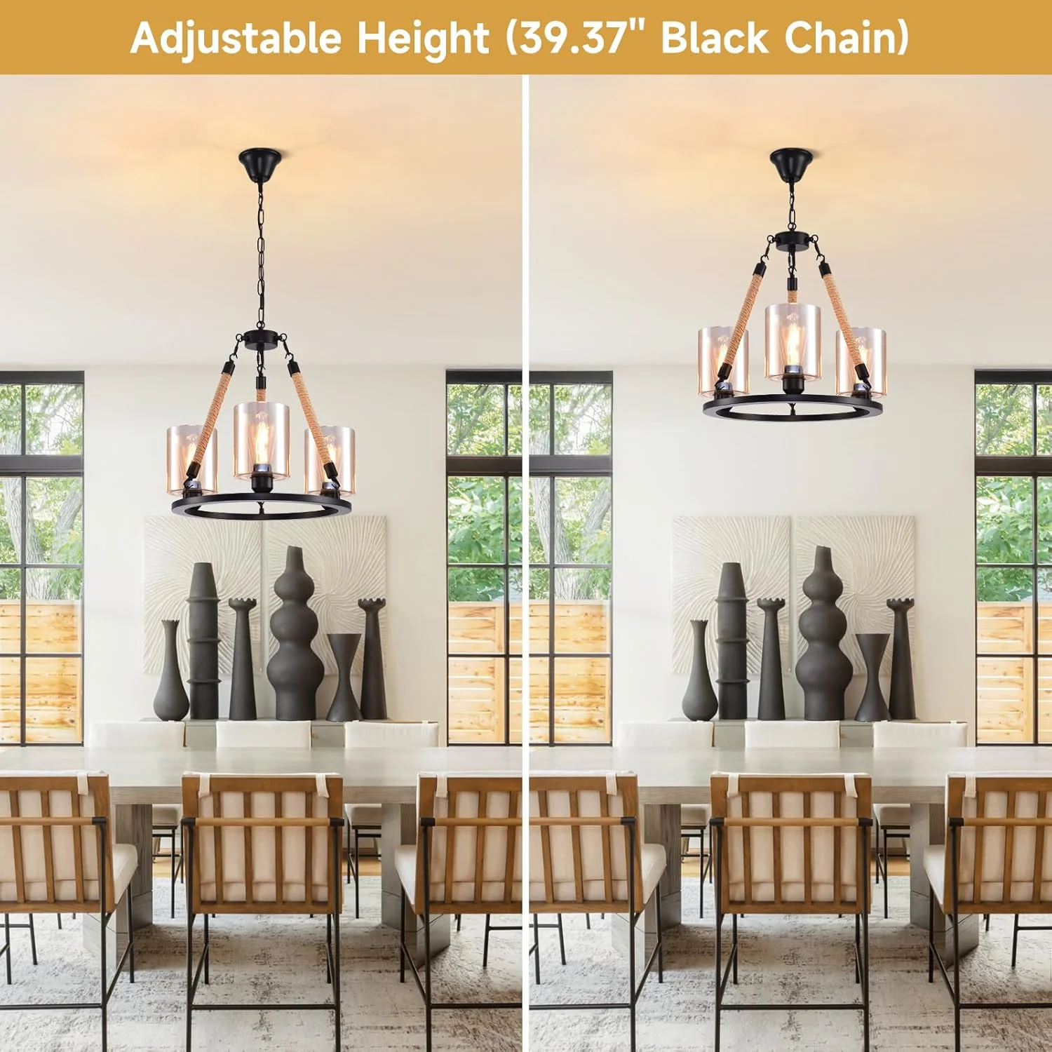 چراغ آویز صنعتی مدرن 3 شعله HUA QIANG WANG، لوستر طنابی وینتیج با شیشه کهربایی برای جزیره آشپزخانه، اتاق غذاخوری، اتاق نشیمن، اتاق خواب چراغ آویز صنعتی مدرن 3 شعله HUA QIANG WANG، لوستر طنابی وینتیج با شیشه کهربایی برای جزیره آشپزخانه، اتاق غذاخوری، اتاق نشیمن، اتاق خواب