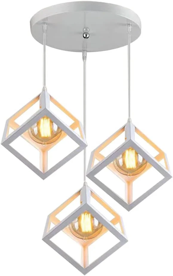 لوستر سقفی مدرن سفید 3 شاخه HUA QIANG WANG، چراغ آویز صنعتی از جنس آهن فرفورژه، چراغ آویز با ارتفاع قابل تنظیم برای جزیره آشپزخانه، اتاق غذاخوری، اتاق نشیمن، اتاق خواب