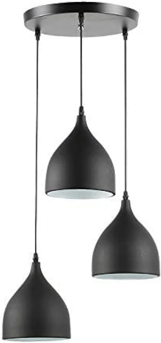 لوستر سقفی مدرن مشکی 3 شاخه HUA QIANG WANG، چراغ آویز صنعتی از جنس آهن فرفورژه، چراغ آویز با ارتفاع قابل تنظیم برای جزیره آشپزخانه، اتاق ناهارخوری، اتاق نشیمن، اتاق خواب