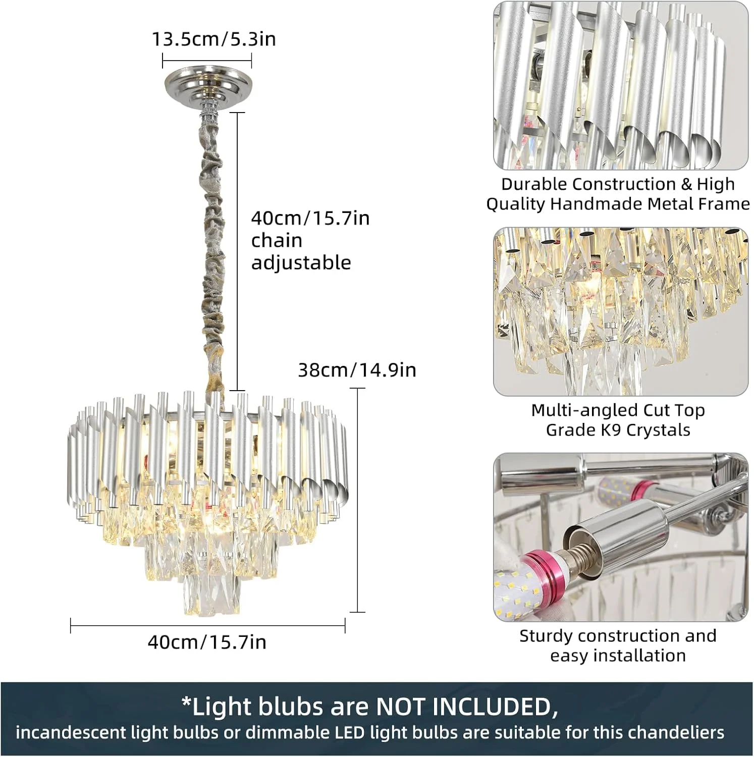 لوسترهای کریستالی مدرن HUA QIANG WANG، لوستر کرومی 16 اینچی، چراغ آویز کریستالی گرد، چراغ های سقفی لوستر مدرن 3 طبقه برای اتاق غذاخوری، اتاق نشیمن، اتاق خواب، راهرو (400 میلی متر) لوسترهای کریستالی مدرن HUA QIANG WANG، لوستر کرومی 16 اینچی، چراغ آویز کریستالی گرد، چراغ های سقفی لوستر مدرن 3 طبقه برای اتاق غذاخوری، اتاق نشیمن، اتاق خواب، راهرو (400 میلی متر)