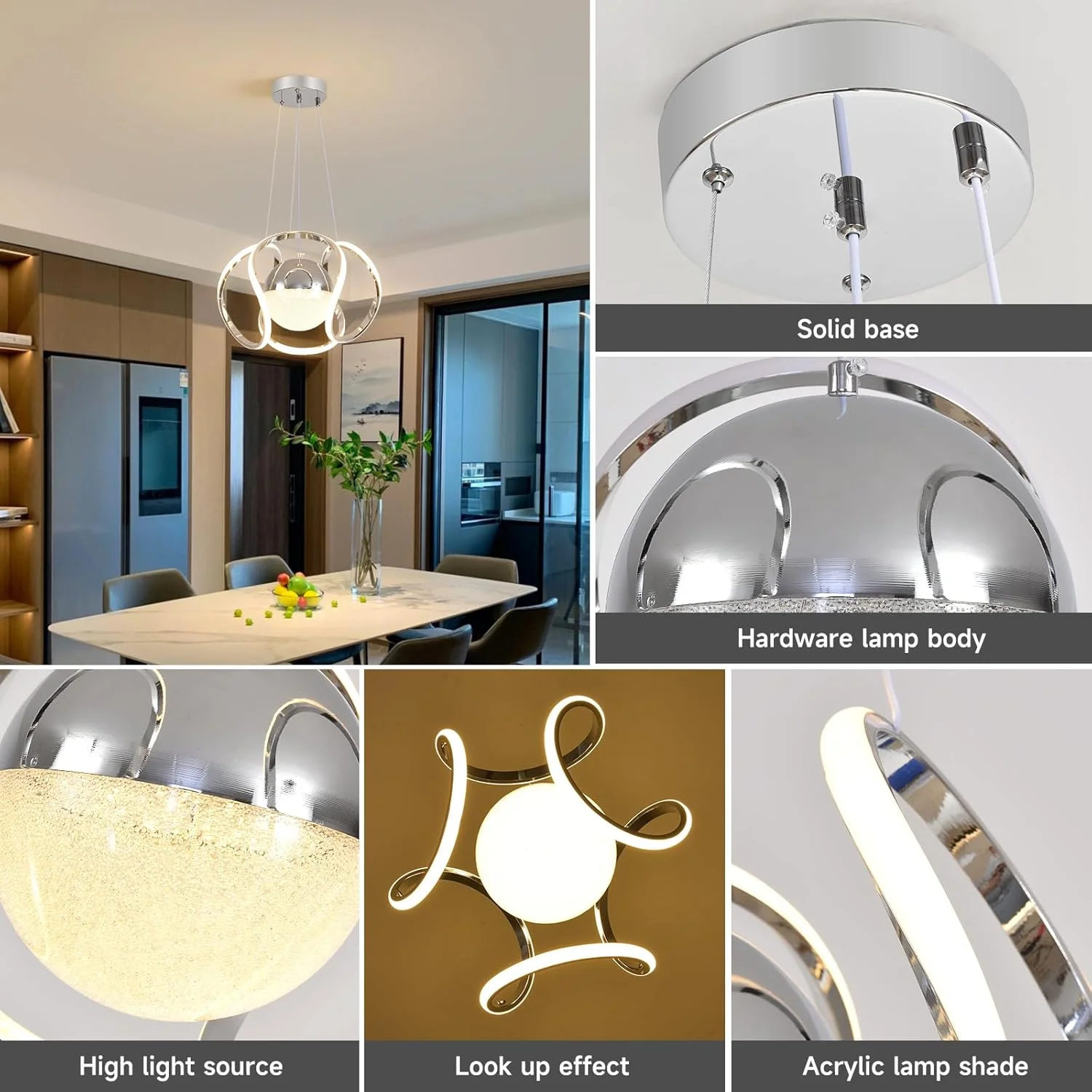 لوستر ال ای دی مدرن 3 رنگ HUA QIANG WANG، لوستر کروم، چراغ آویز اتاق ناهارخوری، چراغ آویز سقفی با ارتفاع قابل تنظیم برای اتاق نشیمن، ورودی، راه پله، اتاق خواب، جزیره آشپزخانه لوستر ال ای دی مدرن 3 رنگ HUA QIANG WANG، لوستر کروم، چراغ آویز اتاق ناهارخوری، چراغ آویز سقفی با ارتفاع قابل تنظیم برای اتاق نشیمن، ورودی، راه پله، اتاق خواب، جزیره آشپزخانه