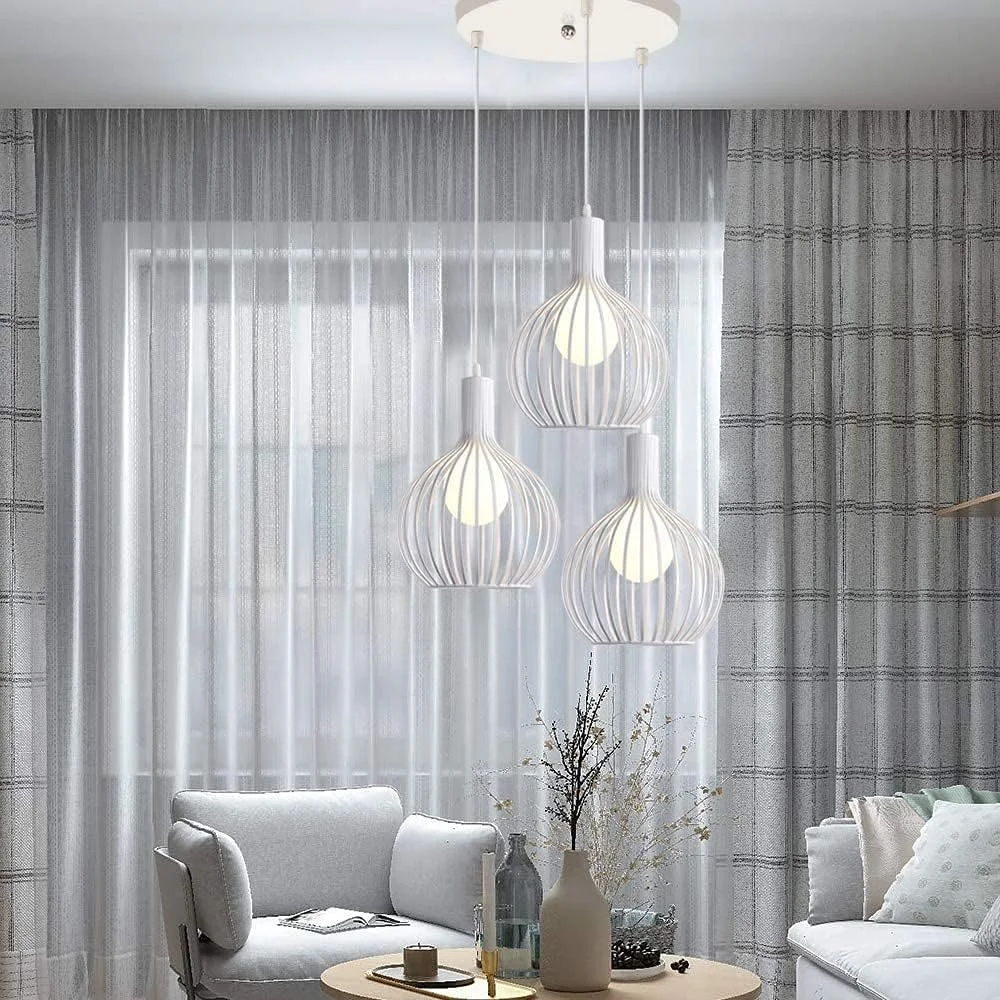 چراغ آویز صنعتی 3 شعله HUA QIANG WANG، چراغ آویز قفس فلزی هندسی سفید، لوستر سقفی وینتیج برای جزیره آشپزخانه اتاق غذاخوری سرسرای ورودی راهرو چراغ آویز صنعتی 3 شعله HUA QIANG WANG، چراغ آویز قفس فلزی هندسی سفید، لوستر سقفی وینتیج برای جزیره آشپزخانه اتاق غذاخوری سرسرای ورودی راهرو