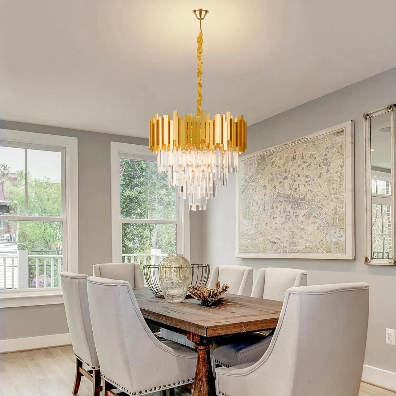 لوستر کریستالی HUA QIANG WANG مدرن 4 طبقه، چراغ سقفی توکار، مدل قطره باران 20 اینچی طلایی، مناسب اتاق ناهارخوری، اتاق نشیمن، اتاق خواب لوستر کریستالی HUA QIANG WANG مدرن 4 طبقه، چراغ سقفی توکار، مدل قطره باران 20 اینچی طلایی، مناسب اتاق ناهارخوری، اتاق نشیمن، اتاق خواب