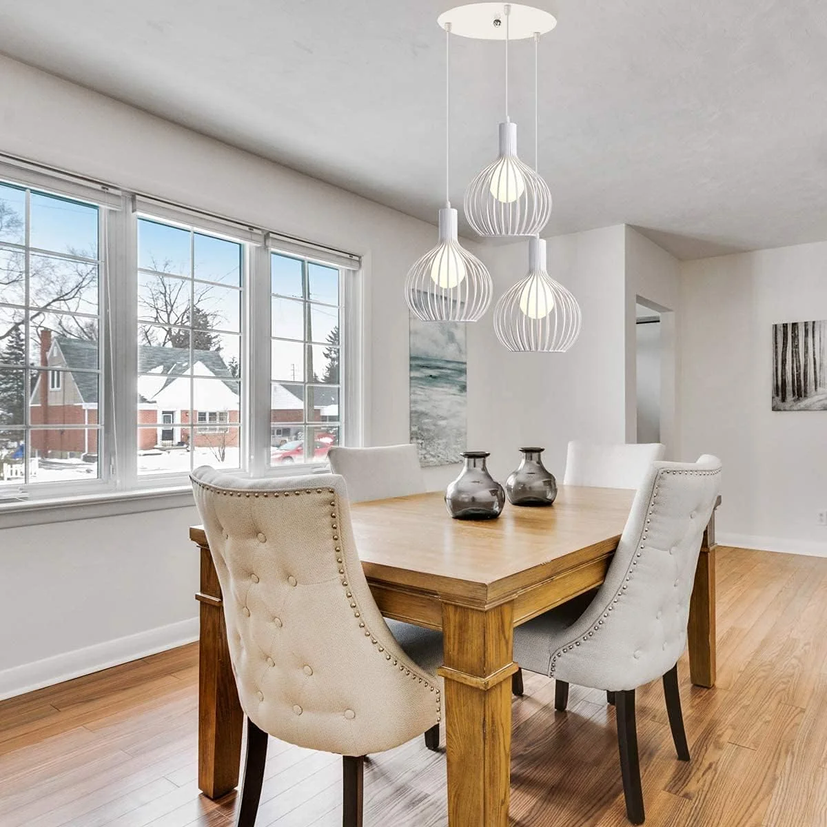 چراغ آویز صنعتی 3 شعله HUA QIANG WANG، چراغ آویز قفس فلزی هندسی سفید، لوستر سقفی وینتیج برای جزیره آشپزخانه اتاق غذاخوری سرسرای ورودی راهرو چراغ آویز صنعتی 3 شعله HUA QIANG WANG، چراغ آویز قفس فلزی هندسی سفید، لوستر سقفی وینتیج برای جزیره آشپزخانه اتاق غذاخوری سرسرای ورودی راهرو