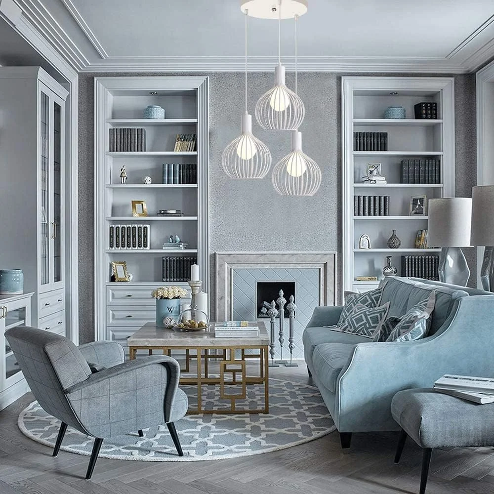 چراغ آویز صنعتی 3 شعله HUA QIANG WANG، چراغ آویز قفس فلزی هندسی سفید، لوستر سقفی وینتیج برای جزیره آشپزخانه اتاق غذاخوری سرسرای ورودی راهرو چراغ آویز صنعتی 3 شعله HUA QIANG WANG، چراغ آویز قفس فلزی هندسی سفید، لوستر سقفی وینتیج برای جزیره آشپزخانه اتاق غذاخوری سرسرای ورودی راهرو