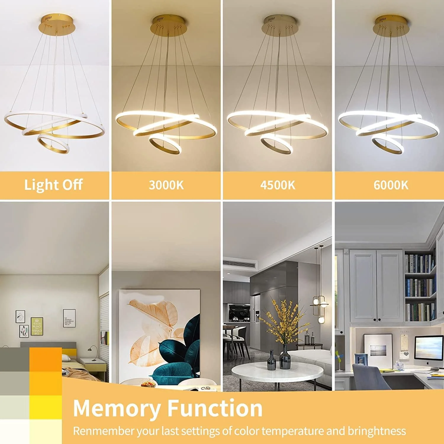 چراغ آویز LED مدرن HUA QIANG WANG، لوستر سقفی طلایی 3 حلقه ای دیمر شونده با کنترل از راه دور، چراغ آویز LED 3 رنگ برای اتاق خواب، اتاق نشیمن، اتاق غذاخوری چراغ آویز LED مدرن HUA QIANG WANG، لوستر سقفی طلایی 3 حلقه ای دیمر شونده با کنترل از راه دور، چراغ آویز LED 3 رنگ برای اتاق خواب، اتاق نشیمن، اتاق غذاخوری