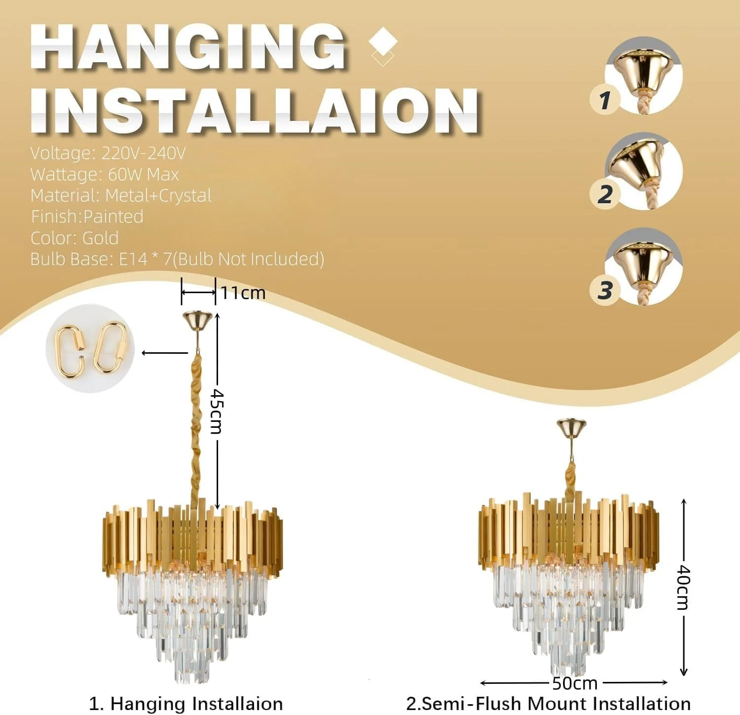 لوستر کریستالی HUA QIANG WANG مدرن 4 طبقه، چراغ سقفی توکار، مدل قطره باران 20 اینچی طلایی، مناسب اتاق ناهارخوری، اتاق نشیمن، اتاق خواب لوستر کریستالی HUA QIANG WANG مدرن 4 طبقه، چراغ سقفی توکار، مدل قطره باران 20 اینچی طلایی، مناسب اتاق ناهارخوری، اتاق نشیمن، اتاق خواب