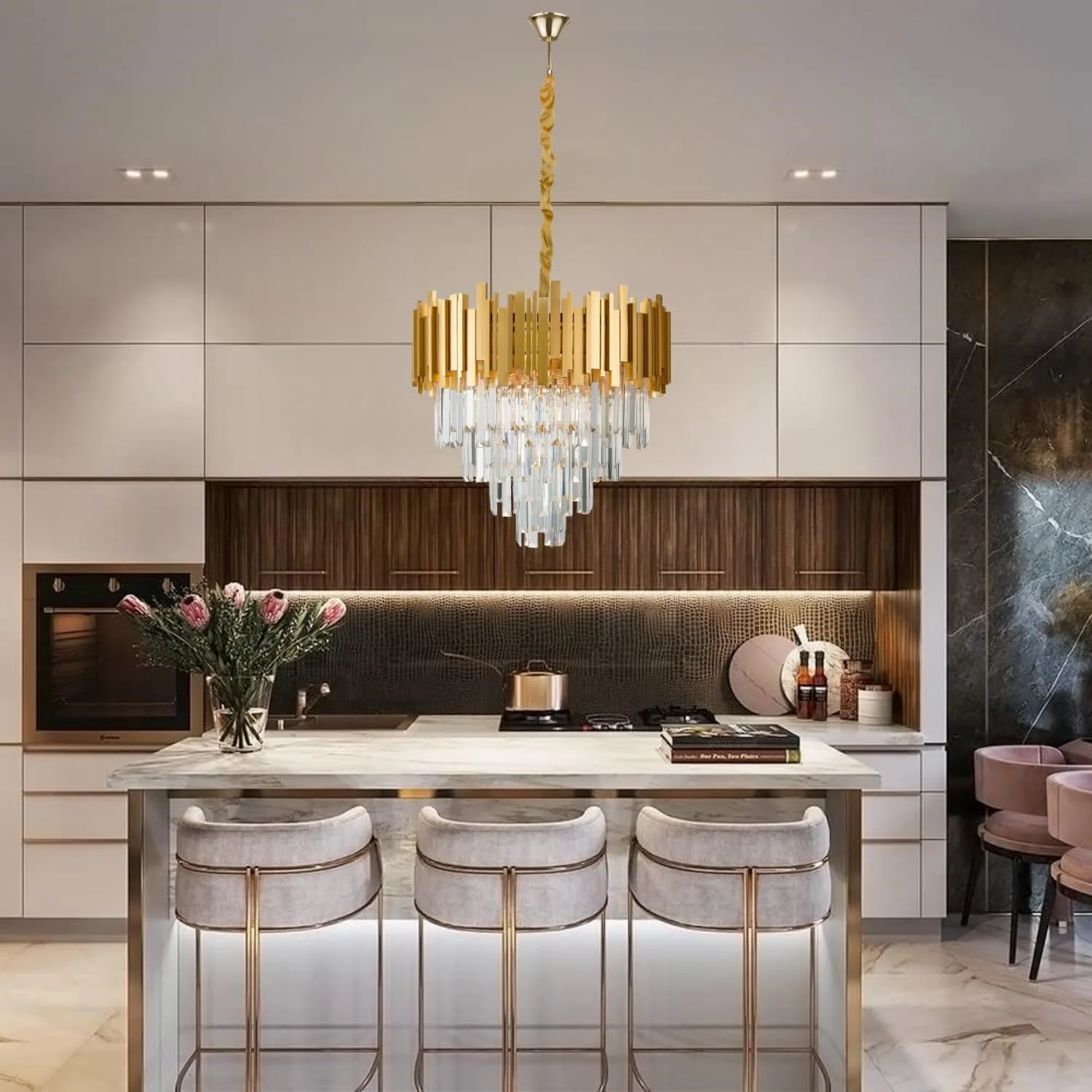 لوستر کریستالی HUA QIANG WANG مدرن 4 طبقه، چراغ سقفی توکار، مدل قطره باران 20 اینچی طلایی، مناسب اتاق ناهارخوری، اتاق نشیمن، اتاق خواب لوستر کریستالی HUA QIANG WANG مدرن 4 طبقه، چراغ سقفی توکار، مدل قطره باران 20 اینچی طلایی، مناسب اتاق ناهارخوری، اتاق نشیمن، اتاق خواب