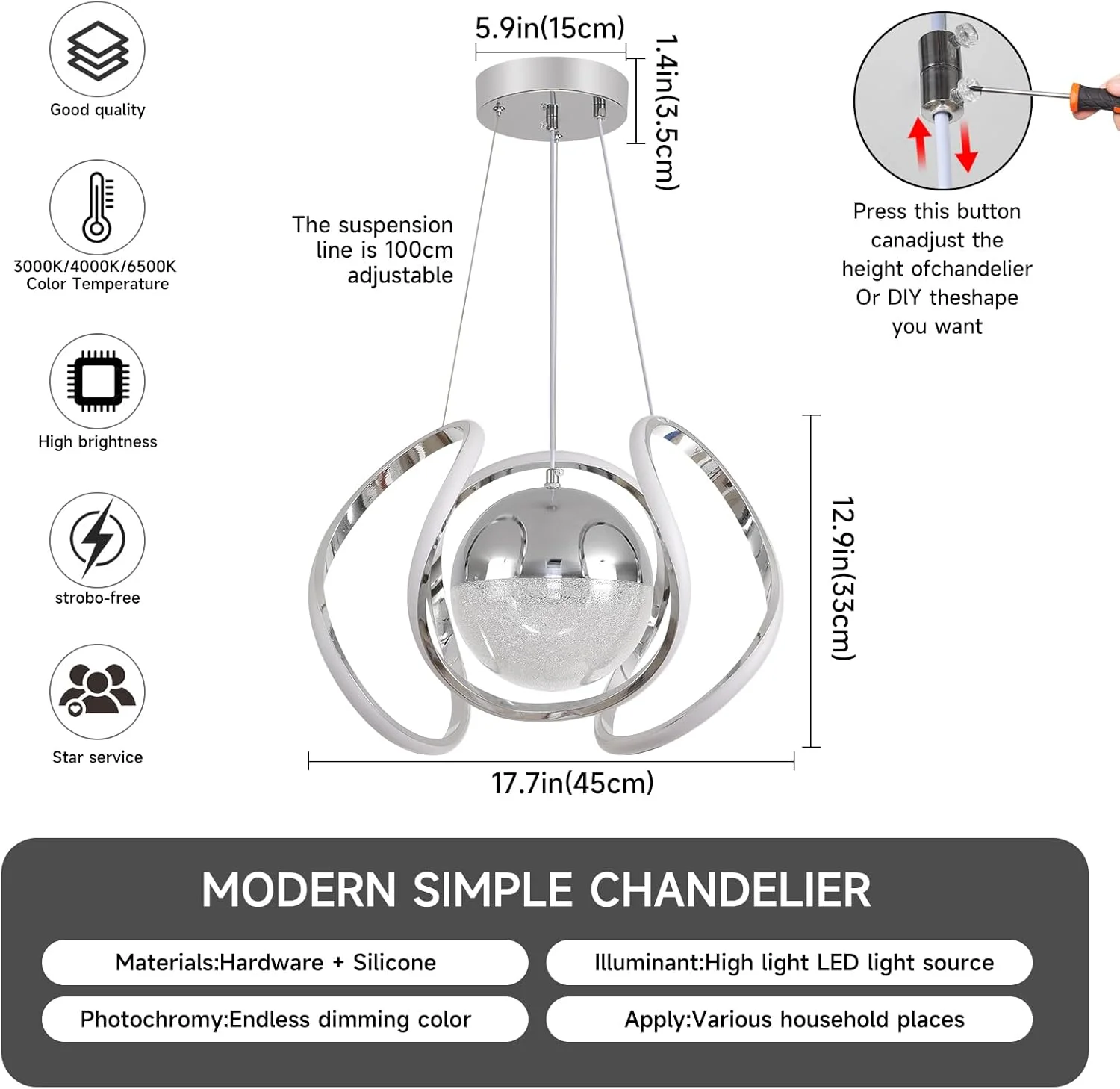 لوستر ال ای دی مدرن 3 رنگ HUA QIANG WANG، لوستر کروم، چراغ آویز اتاق ناهارخوری، چراغ آویز سقفی با ارتفاع قابل تنظیم برای اتاق نشیمن، ورودی، راه پله، اتاق خواب، جزیره آشپزخانه لوستر ال ای دی مدرن 3 رنگ HUA QIANG WANG، لوستر کروم، چراغ آویز اتاق ناهارخوری، چراغ آویز سقفی با ارتفاع قابل تنظیم برای اتاق نشیمن، ورودی، راه پله، اتاق خواب، جزیره آشپزخانه