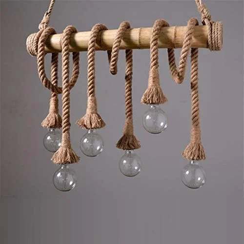 لوستر طنابی کنفی 6 شاخه طرح قدیمی HUA QIANG WANG، روشنایی آویز روستیک، لامپ آویز بامبو صنعتی، چراغ سقفی وینتیج مناسب اتاق نشیمن، اتاق غذاخوری، اتاق خواب و جزیره آشپزخانه لوستر طنابی کنفی 6 شاخه طرح قدیمی HUA QIANG WANG، روشنایی آویز روستیک، لامپ آویز بامبو صنعتی، چراغ سقفی وینتیج مناسب اتاق نشیمن، اتاق غذاخوری، اتاق خواب و جزیره آشپزخانه