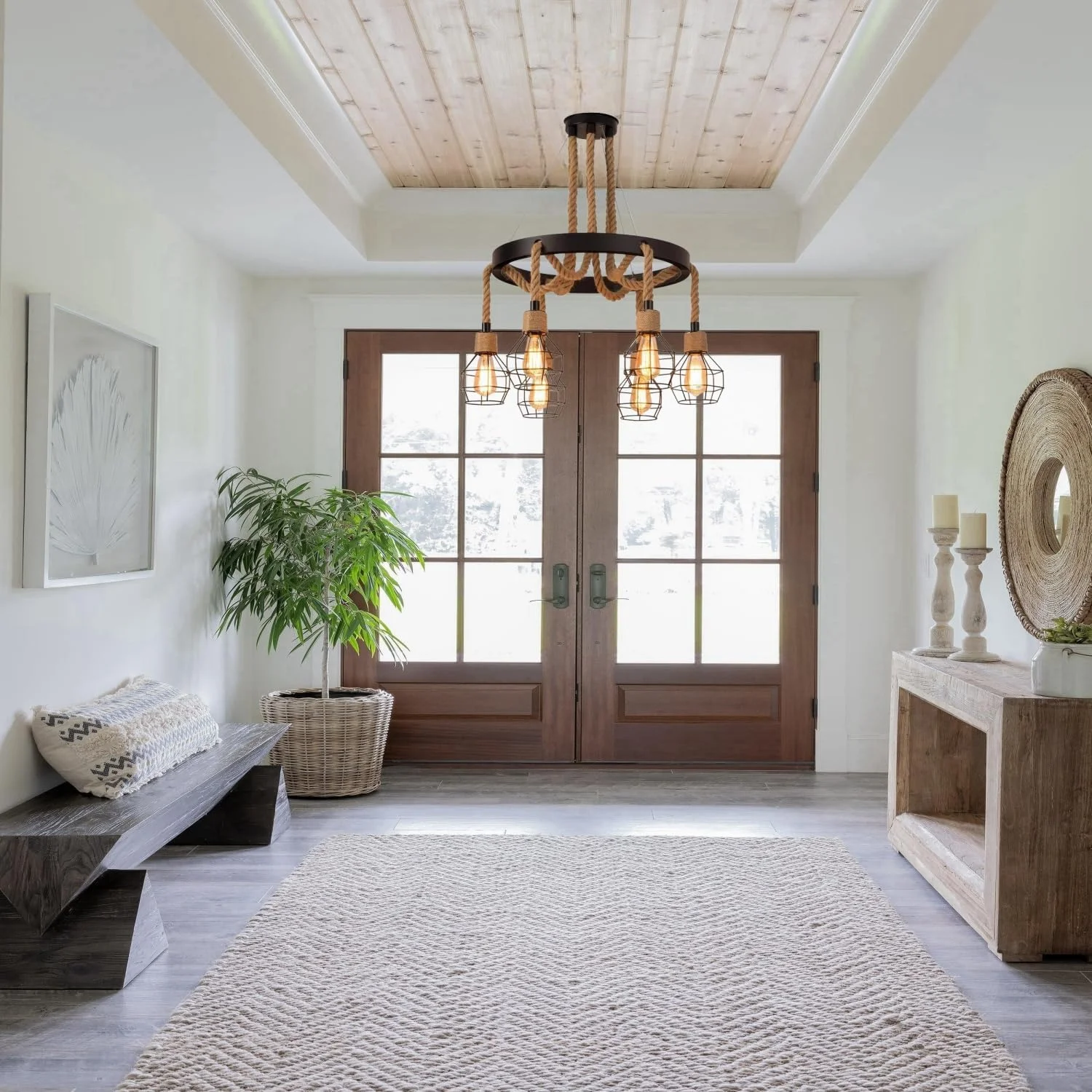 چراغ آویز صنعتی 6 شاخه HUA QIANG WANG، لوستر طناب کنفی روستایی، چراغ آویز قفس آهنی وینتیج برای جزیره آشپزخانه، اتاق غذاخوری، اتاق نشیمن، اتاق خواب چراغ آویز صنعتی 6 شاخه HUA QIANG WANG، لوستر طناب کنفی روستایی، چراغ آویز قفس آهنی وینتیج برای جزیره آشپزخانه، اتاق غذاخوری، اتاق نشیمن، اتاق خواب