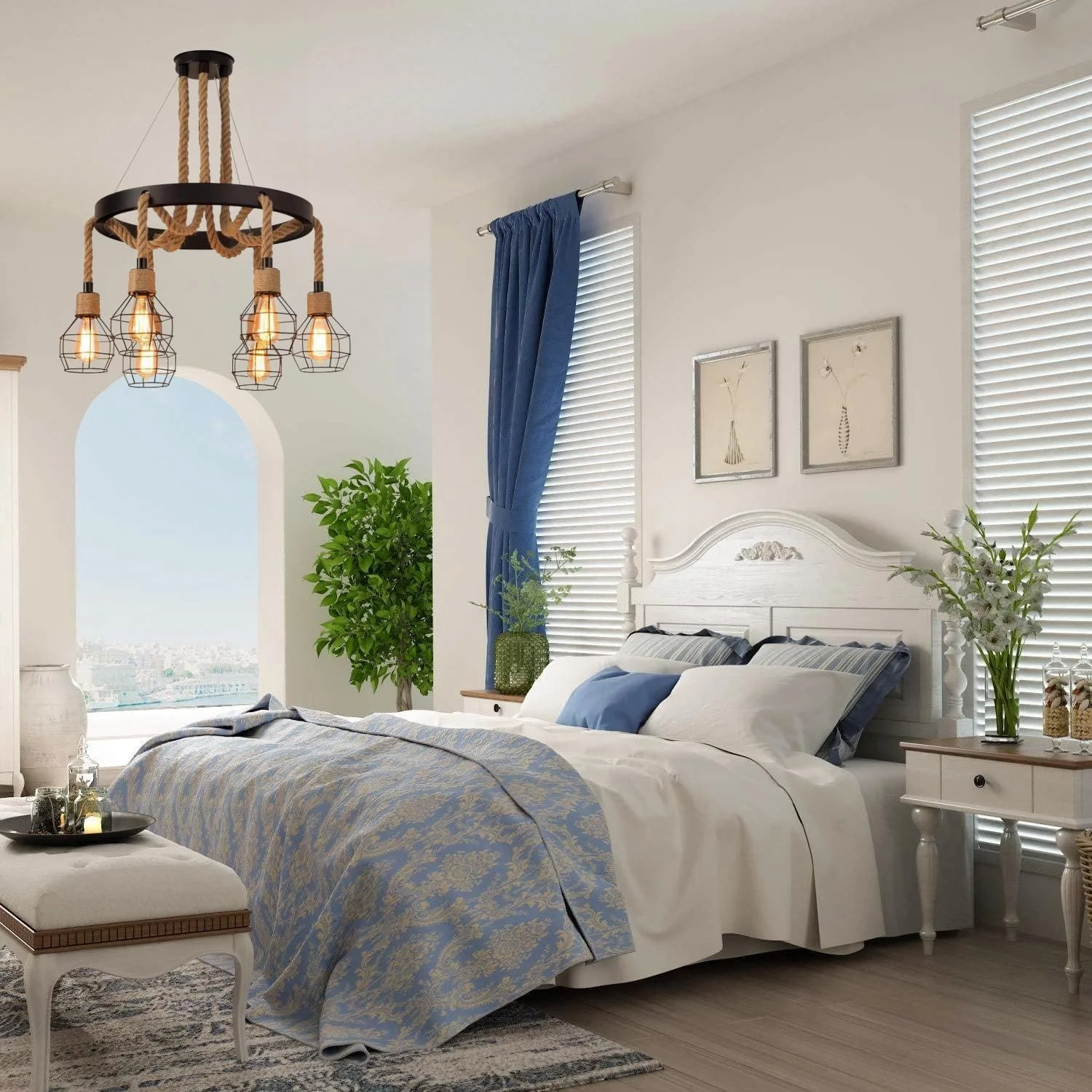 چراغ آویز صنعتی 6 شاخه HUA QIANG WANG، لوستر طناب کنفی روستایی، چراغ آویز قفس آهنی وینتیج برای جزیره آشپزخانه، اتاق غذاخوری، اتاق نشیمن، اتاق خواب چراغ آویز صنعتی 6 شاخه HUA QIANG WANG، لوستر طناب کنفی روستایی، چراغ آویز قفس آهنی وینتیج برای جزیره آشپزخانه، اتاق غذاخوری، اتاق نشیمن، اتاق خواب