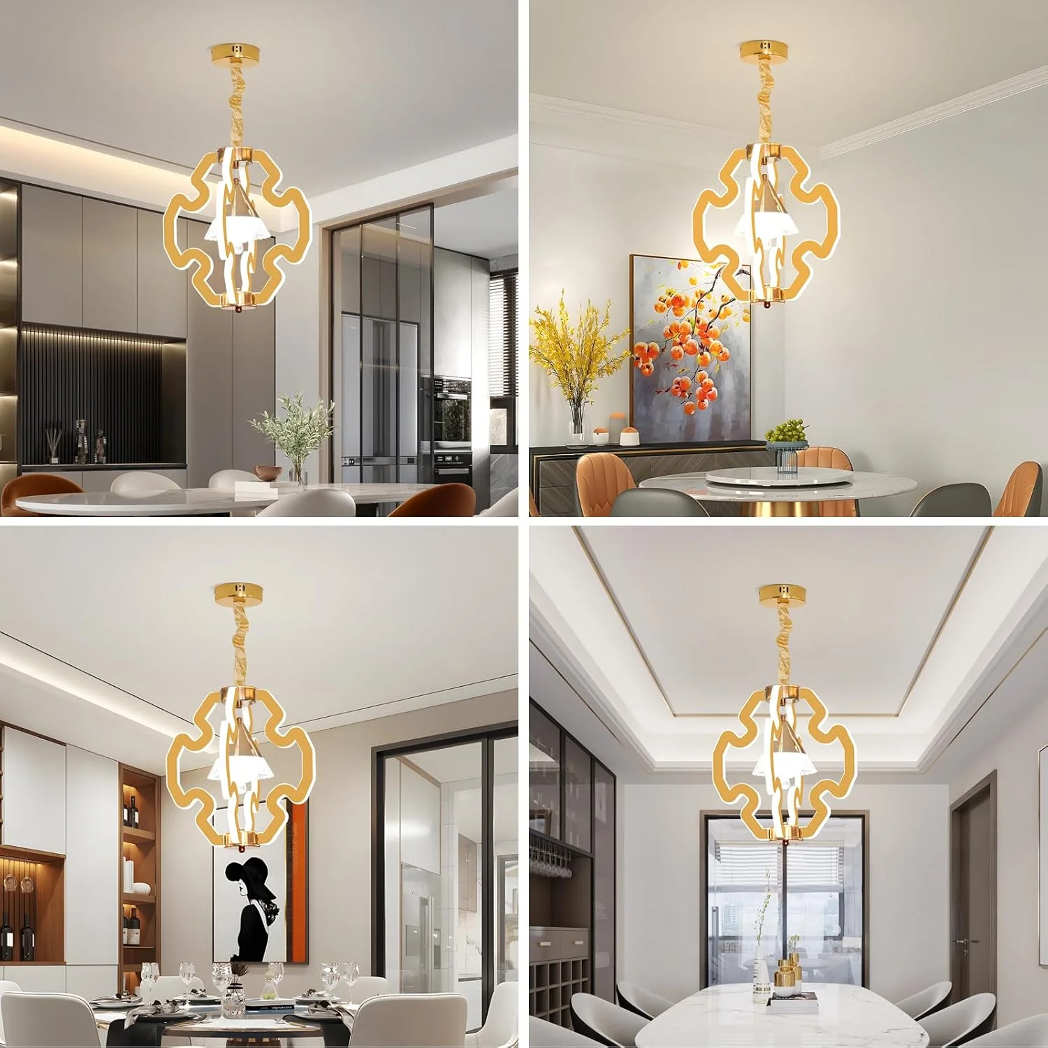 لوستر آویز LED مدرن YT YATAI LIGHTING، لوستر مدرن با قابلیت تنظیم نور 3 رنگ، لوستر آویز آکریلیک طلایی LED برای میز ناهارخوری، رستوران، اتاق نشیمن، 100 وات