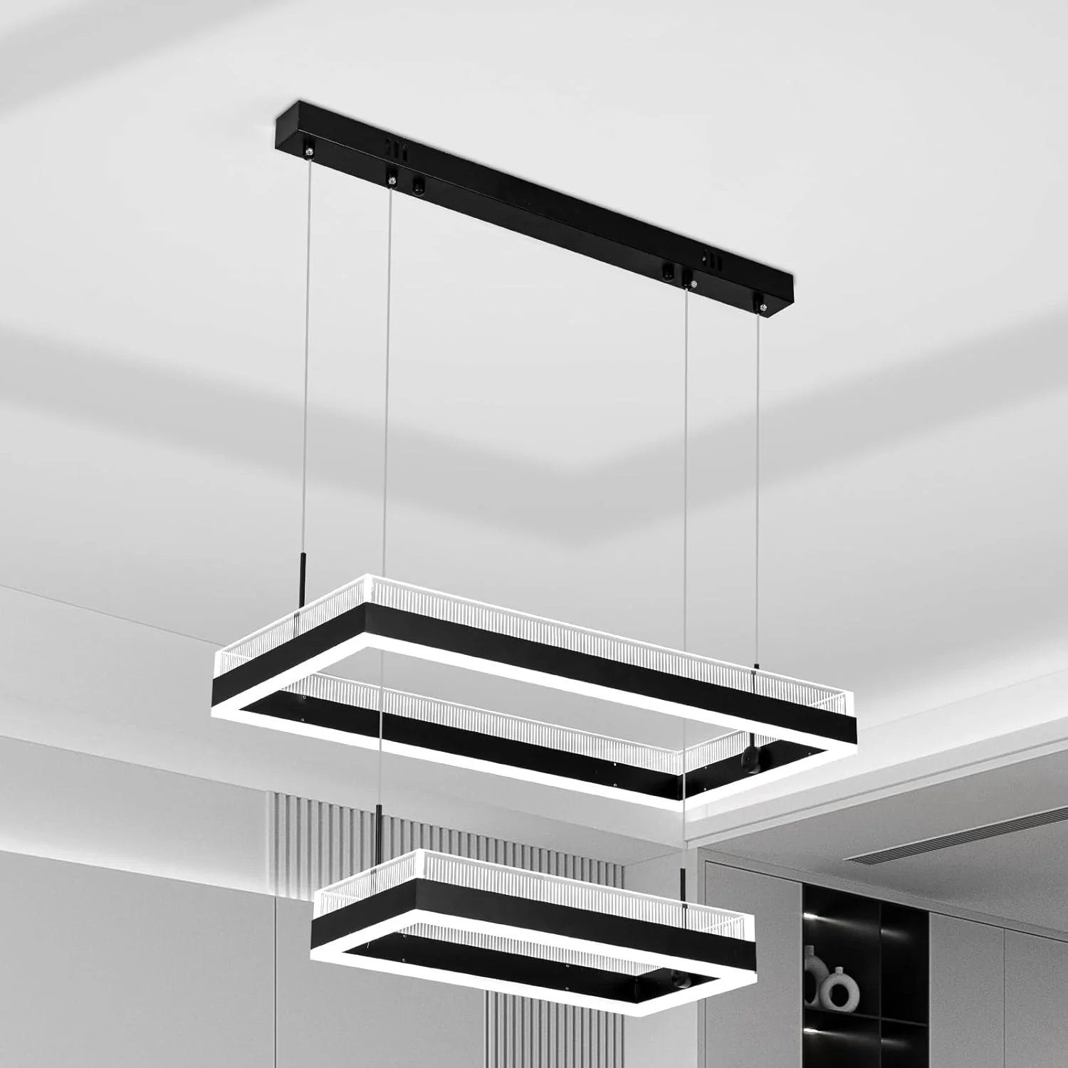 لوستر مشکی اتاق ناهارخوری YT YATAI LIGHTING، لوستر مستطیلی مدرن و مینیمالیستی 2 تایی برای اتاق خواب، میز آشپزخانه، لوستر آکریلیک با دمای رنگ قابل تنظیم
