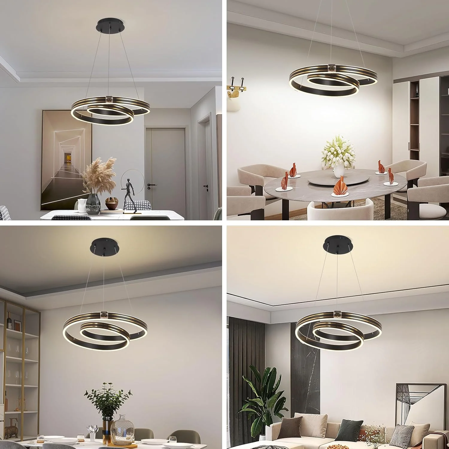 لوستر مدرن دیمر شونده YT YATAI LIGHTING، لوستر LED مشکی، لوستر با قابلیت تنظیم ارتفاع و دیمر سه رنگ برای اتاق غذاخوری، اتاق نشیمن، اتاق خواب، 3000-6000K، 88W