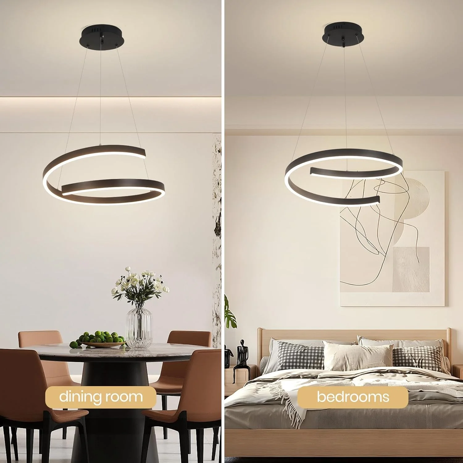 لوستر مدرن LED یاتای، چراغ آویز حلقه‌ای ساده با کنترل از راه دور برای اتاق خواب، اتاق غذاخوری و اتاق نشیمن، نور قابل تنظیم، دمای رنگ 3 حالته قابل تنظیم، 23 وات