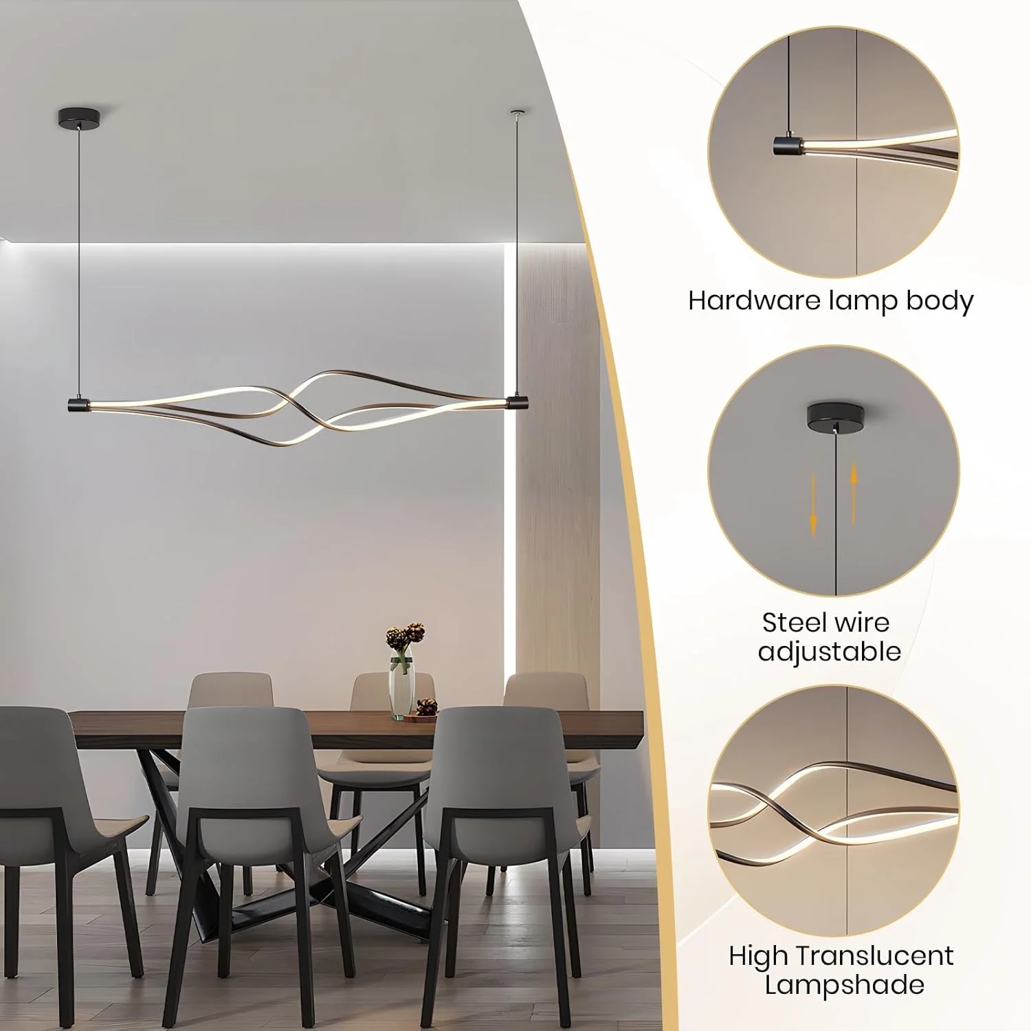 لوستر خطی مدرن LED یاتای، 75 وات با نور قابل تنظیم و کنترل از راه دور، آویز مشکی 120 سانتی متری برای اتاق ناهار خوری، جزیره آشپزخانه و دفتر کار