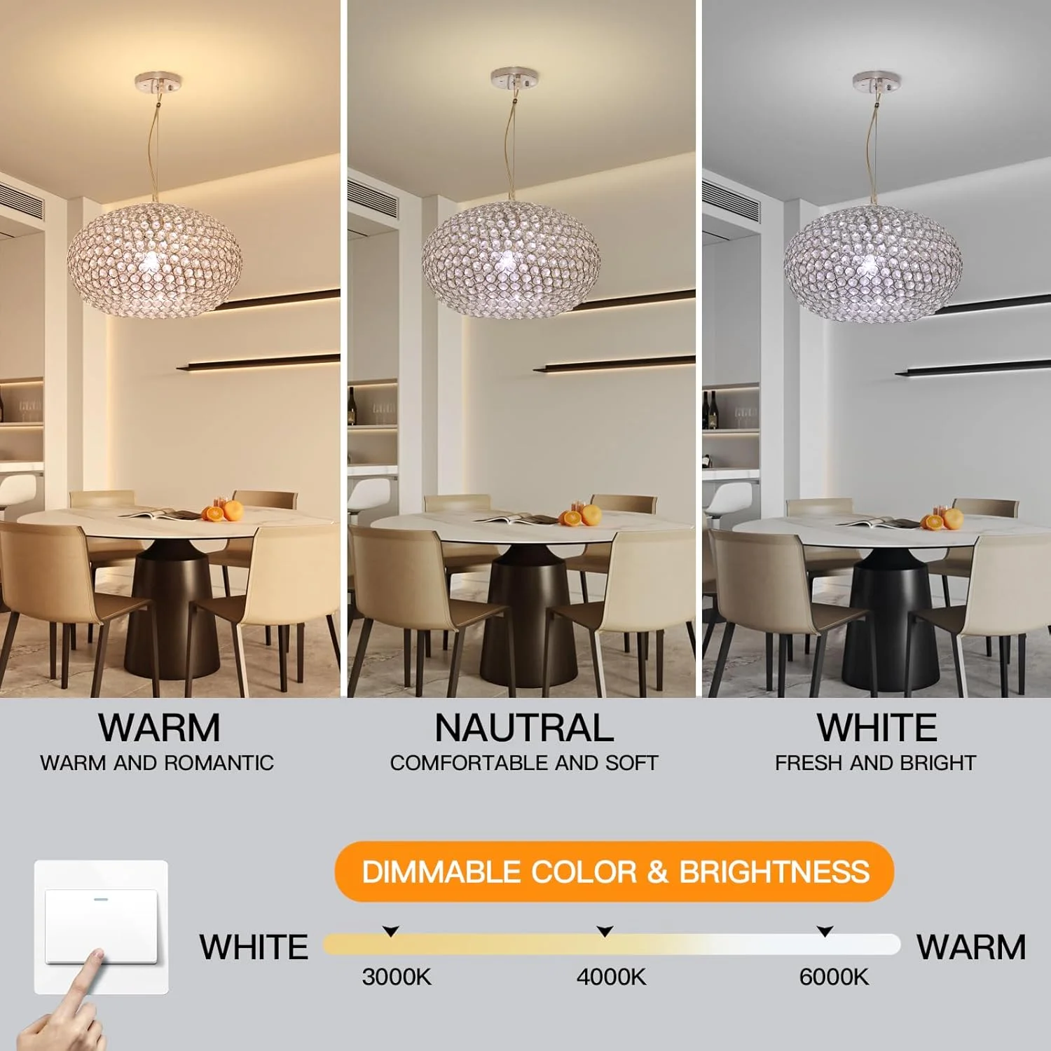 لوستر کریستالی بیضی شکل آویز YT YATAI LIGHTING، لوستر آویز با نورپردازی 3 حالته، چراغ آویز داخلی با ارتفاع قابل تنظیم، مناسب برای سقف های بلند میز ناهارخوری لوستر کریستالی بیضی شکل آویز YT YATAI LIGHTING، لوستر آویز با نورپردازی 3 حالته، چراغ آویز داخلی با ارتفاع قابل تنظیم، مناسب برای سقف های بلند میز ناهارخوری