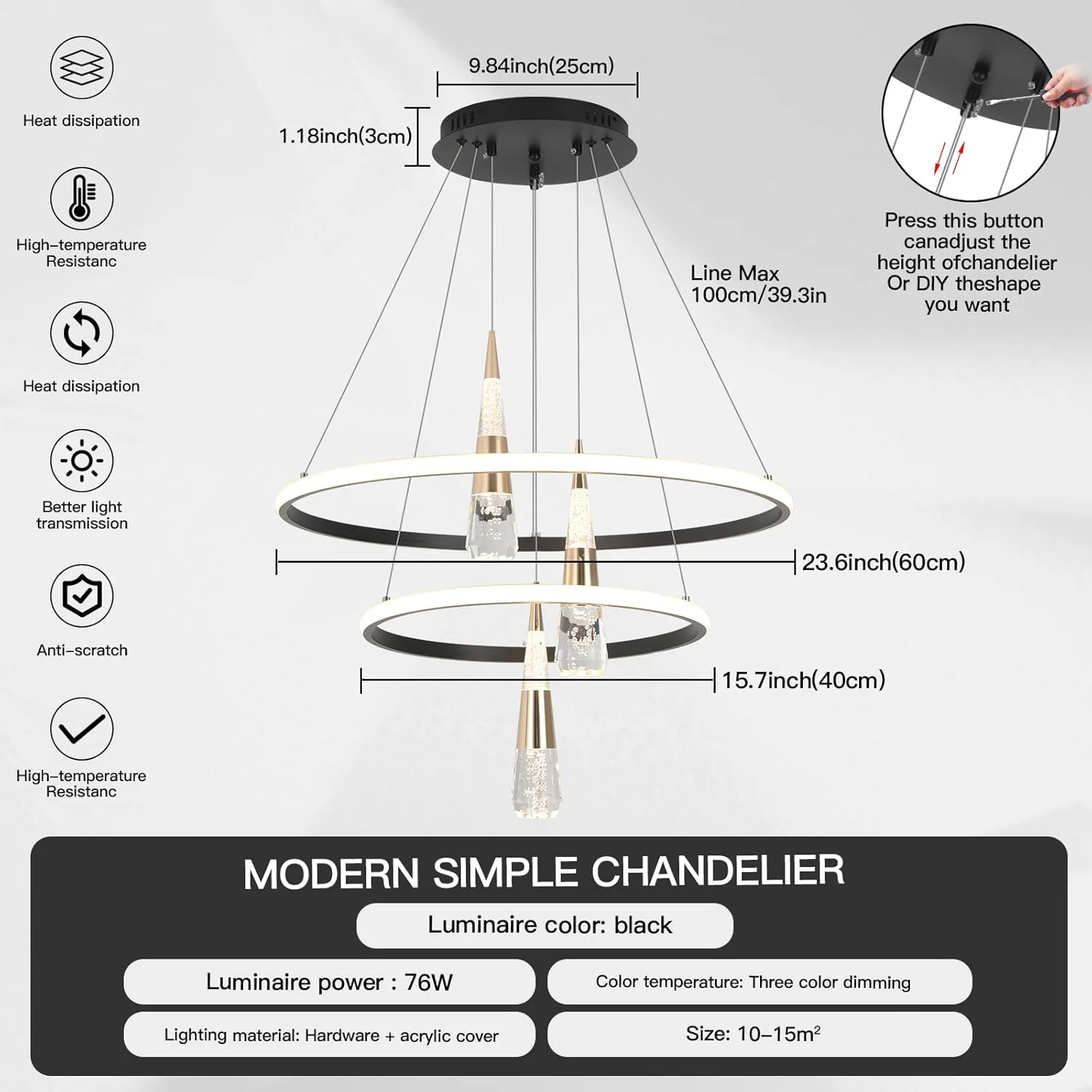 لوستر آویز مدرن YATAI، چراغ آویز 3 شاخه به شکل ذرت، لوسترهای آویز قدیمی، چراغ های آویز قابل تنظیم ارتفاع 76 وات برای میز ناهار خوری، جزیره و رستوران، 3000K-6000K