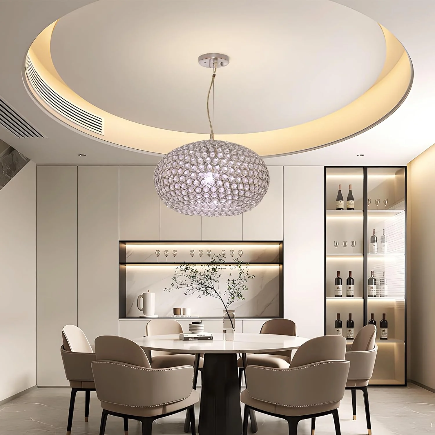 لوستر کریستالی بیضی شکل آویز YT YATAI LIGHTING، لوستر آویز با نورپردازی 3 حالته، چراغ آویز داخلی با ارتفاع قابل تنظیم، مناسب برای سقف های بلند میز ناهارخوری لوستر کریستالی بیضی شکل آویز YT YATAI LIGHTING، لوستر آویز با نورپردازی 3 حالته، چراغ آویز داخلی با ارتفاع قابل تنظیم، مناسب برای سقف های بلند میز ناهارخوری